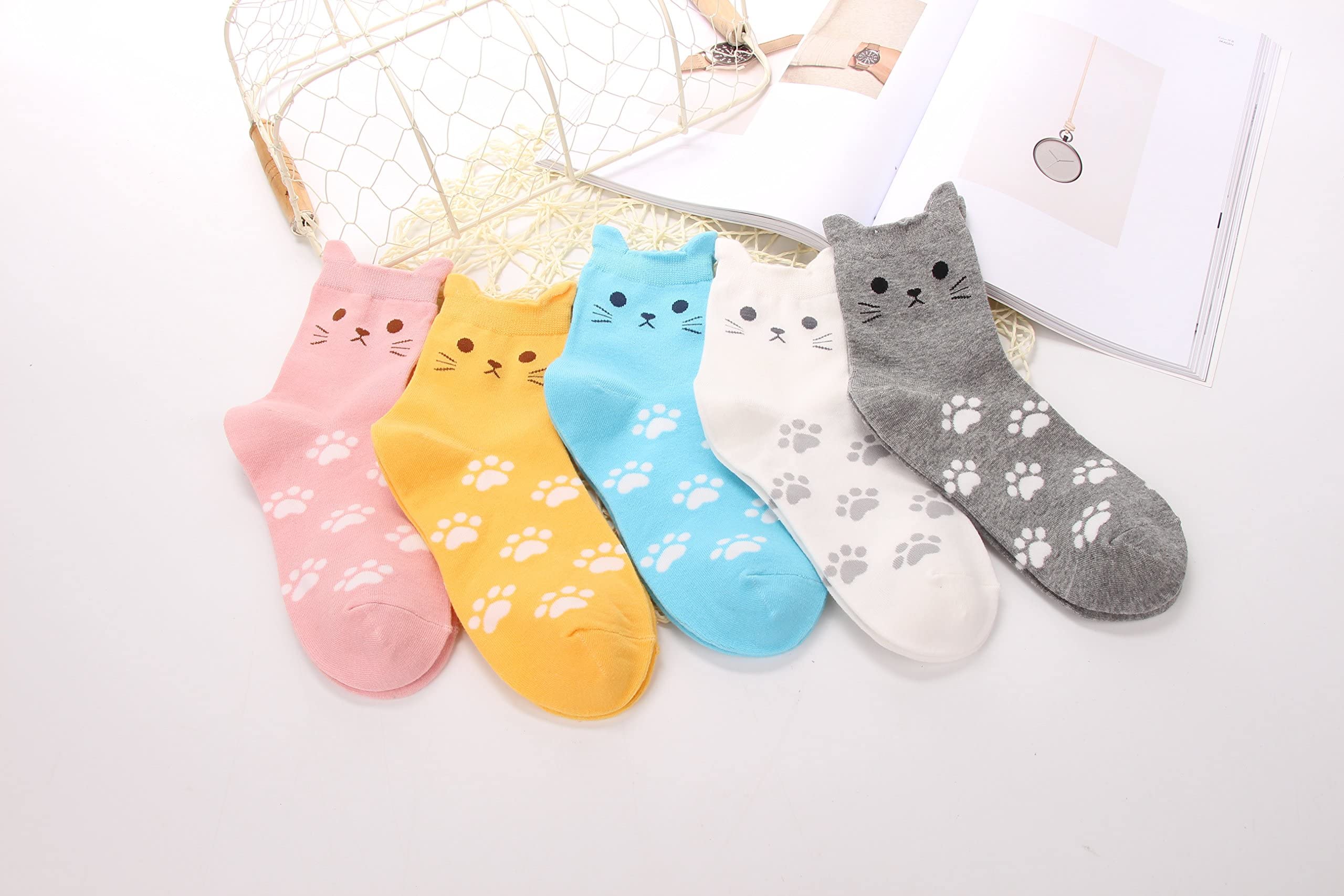 Jeasona Women's Cute Cat Socks Cat Gifts for Women Fun Animals Funny Funky Cotton (Cute Cat)