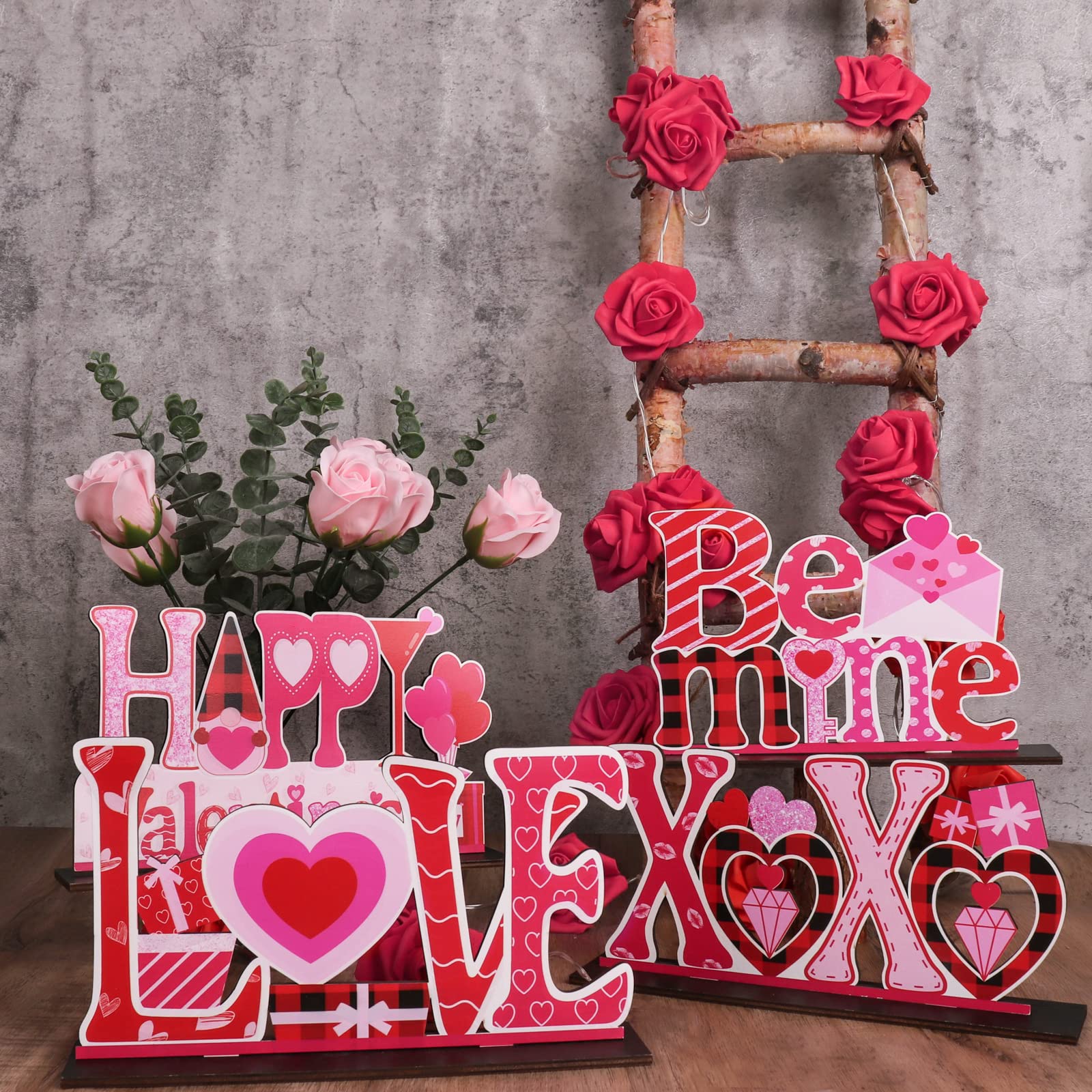 Valentines Day Decor Love Tabletop Centerpiece Signs, 4Pcs Valentines Day Deacor Wooden Table Sign, Romantic Valentines Day Decorations for the Home Table Decor Valentines Day Gifts