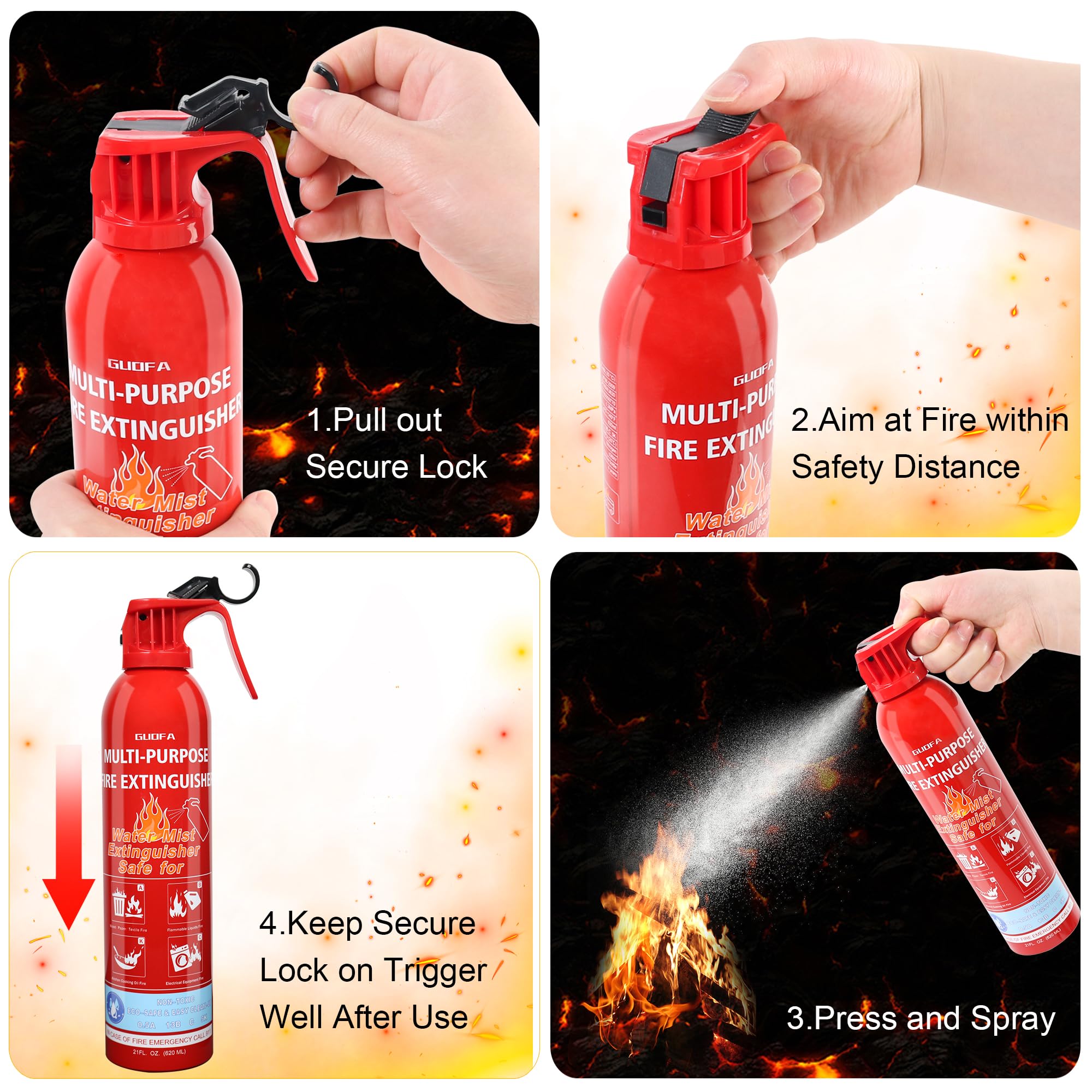 Fire Extinguisher for Home, 6 Pack Vehicle Fire Extinguishers with Mount, Portable Fire Extinguisher Effective on A, B, C, K Fires, Water-Based Extinguisher for Car Boat Office Truck Kitchen Garage