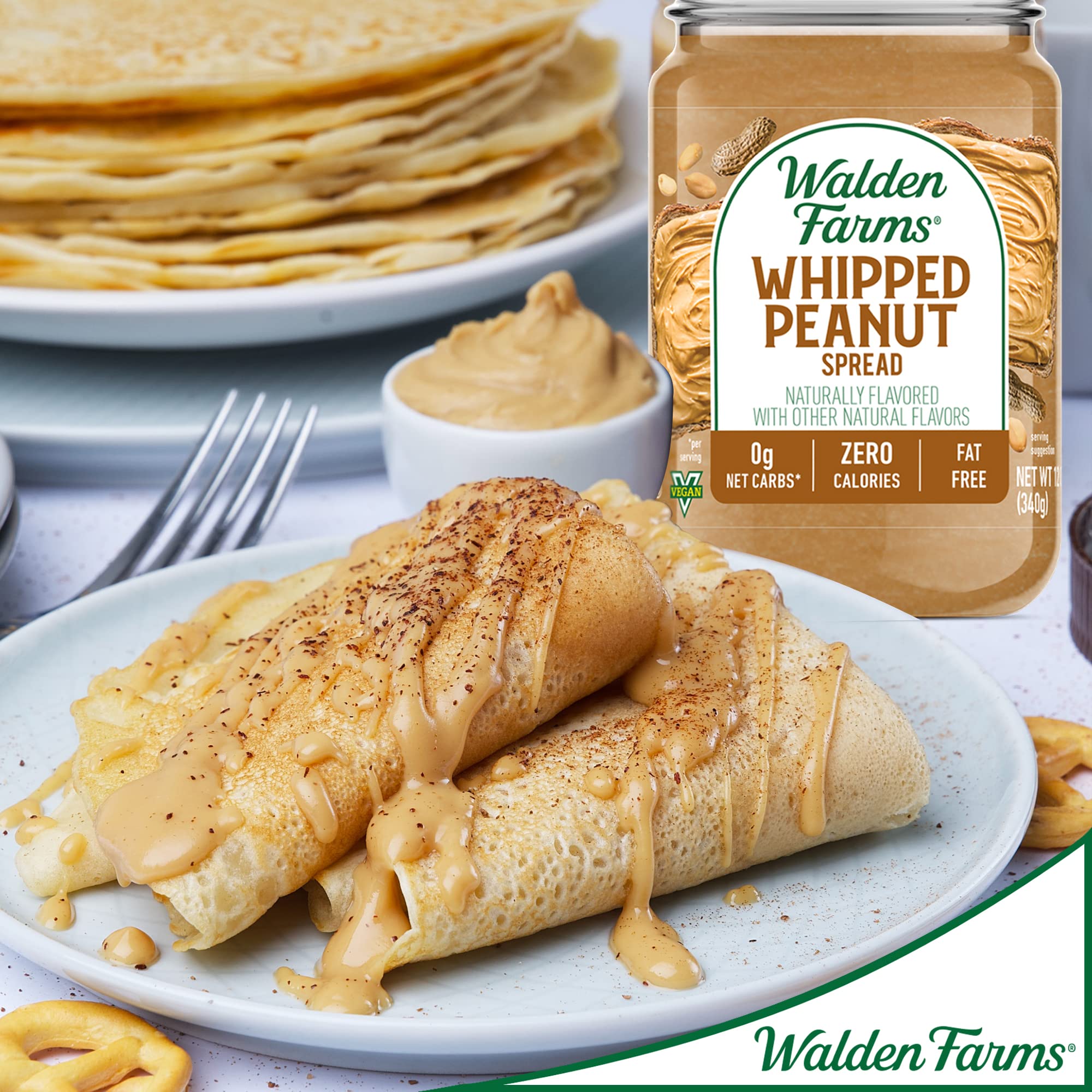 Walden Farms Whipped Peanut Spread 12 oz Jar, Rich and Creamy, 0g Net Carbs, Kosher Certified,Perfect for Spreading, Dipping, Dunking or Snacking, Bread, Toast, Crackers, Dessert and Many More