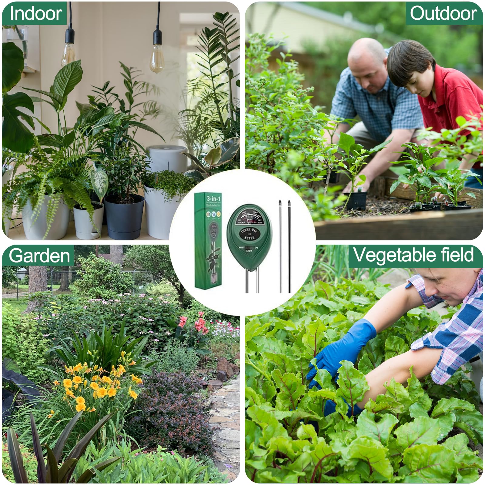 Maxsolve 2 Pack Soil Tester, 3-in-1 Plant Moisture Meter Light and PH Tester Garden Lawn Farm, Indoor and Outdoor Use, Soil Test Kit Acidity Water