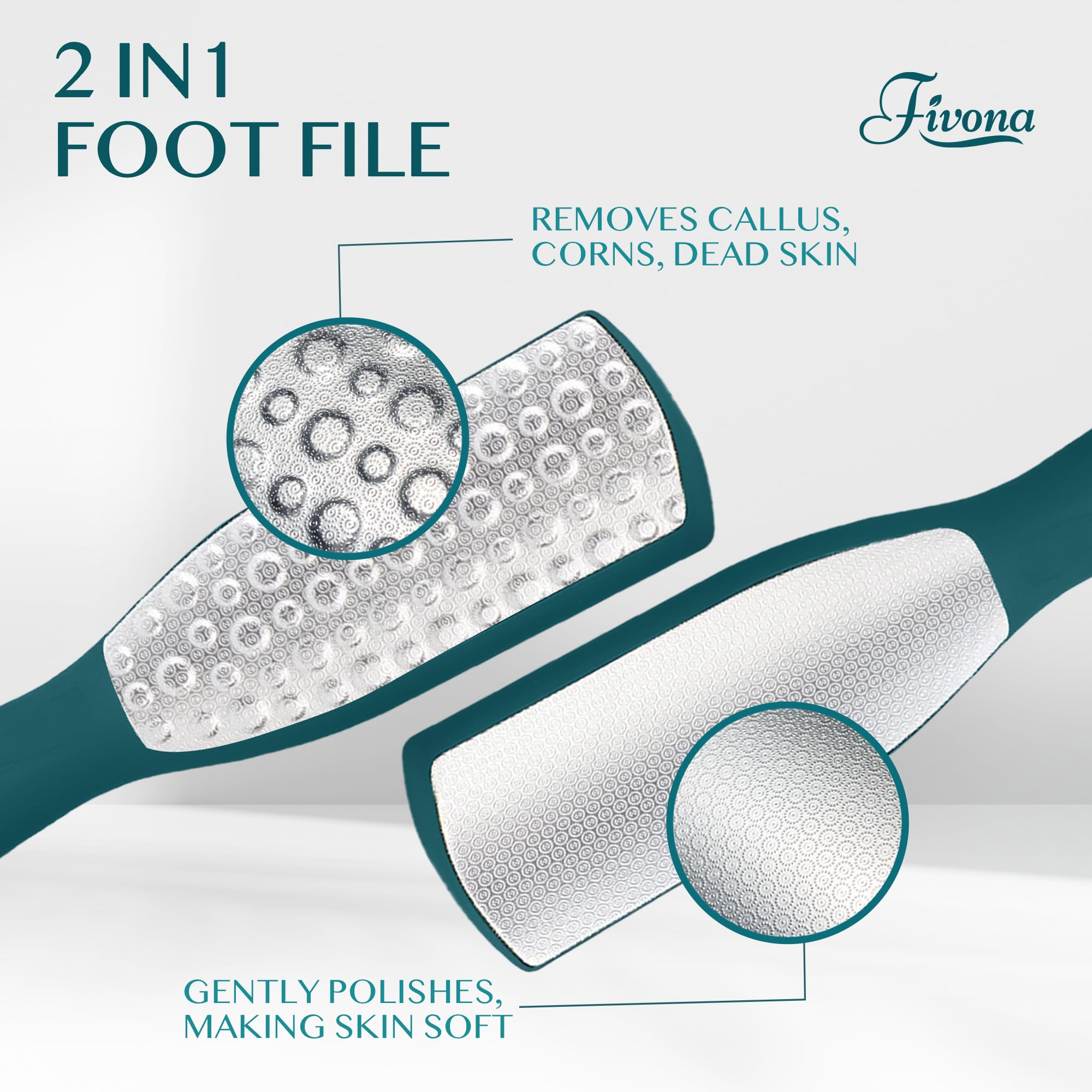 Fivona 2 in 1 Foot Care Kit - Epsom Salt Foot Soak Blend with Tea Tree and Essential Oils - Double-Sided Foot File Stainless Steel Pedicure Tool for Cracked Heels, Callus Remover