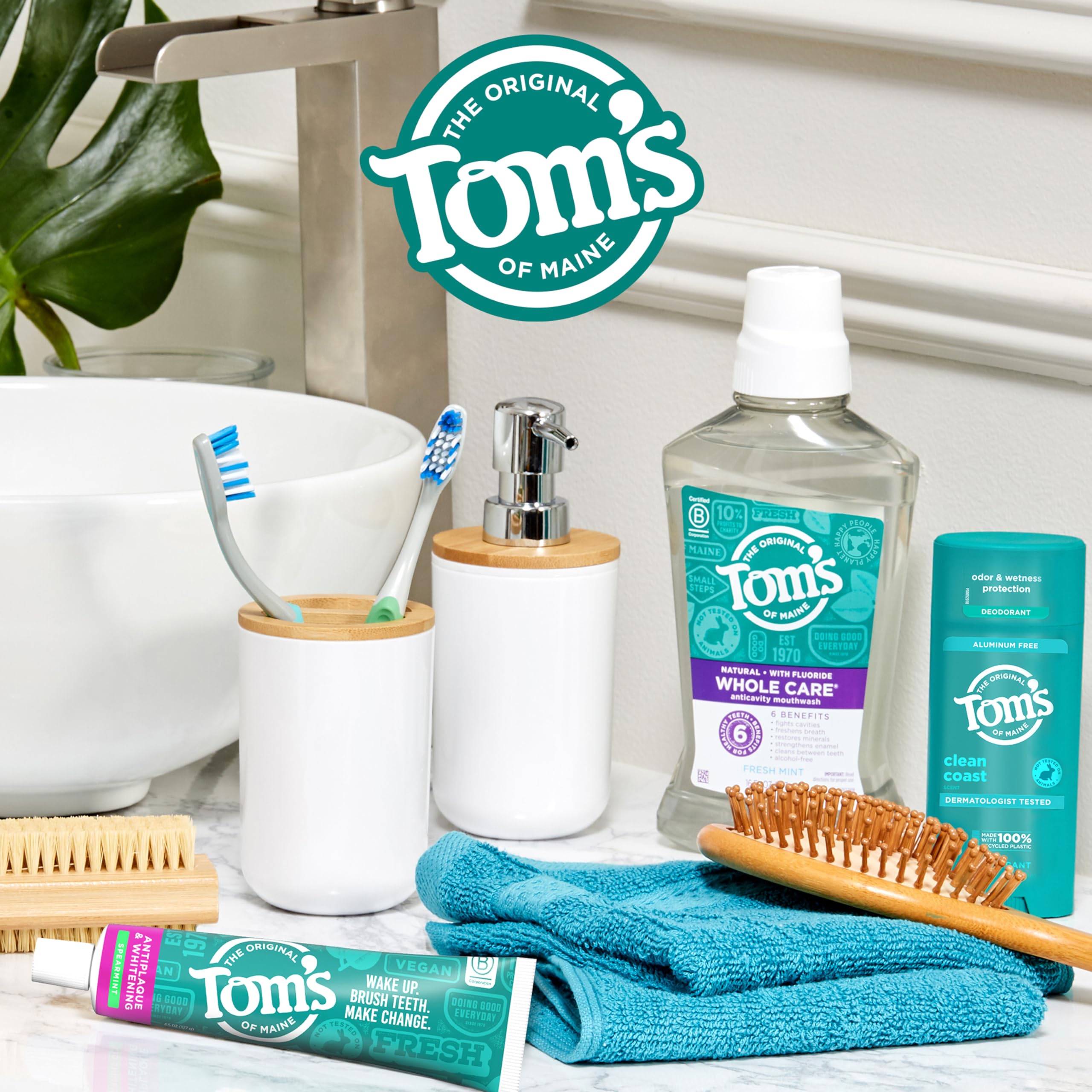 Tom's of Maine Antiplaque and Whitening Fluoride Free Natural Toothpaste Gel, Vegan, Spearmint, 4 Ounces (3 Pack)