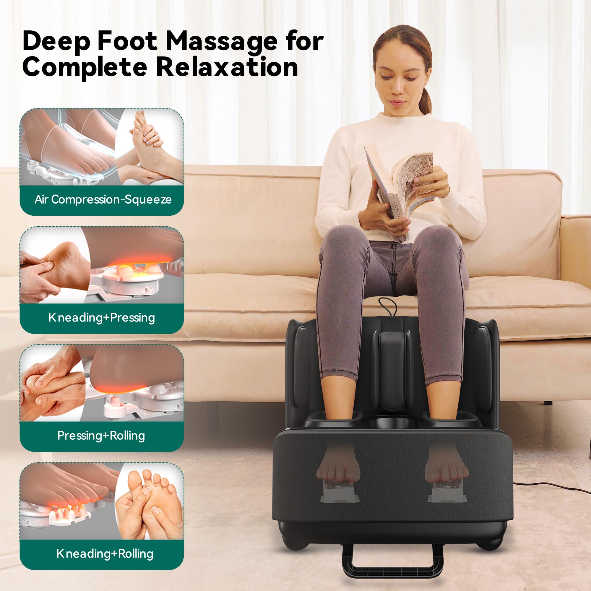 Snailax Shiatsu Foot Massager with Heat, Ottoman Rest, Foot Calf Massage Machine with Kneading, Compression, Vibration, Rolling(No Remote)