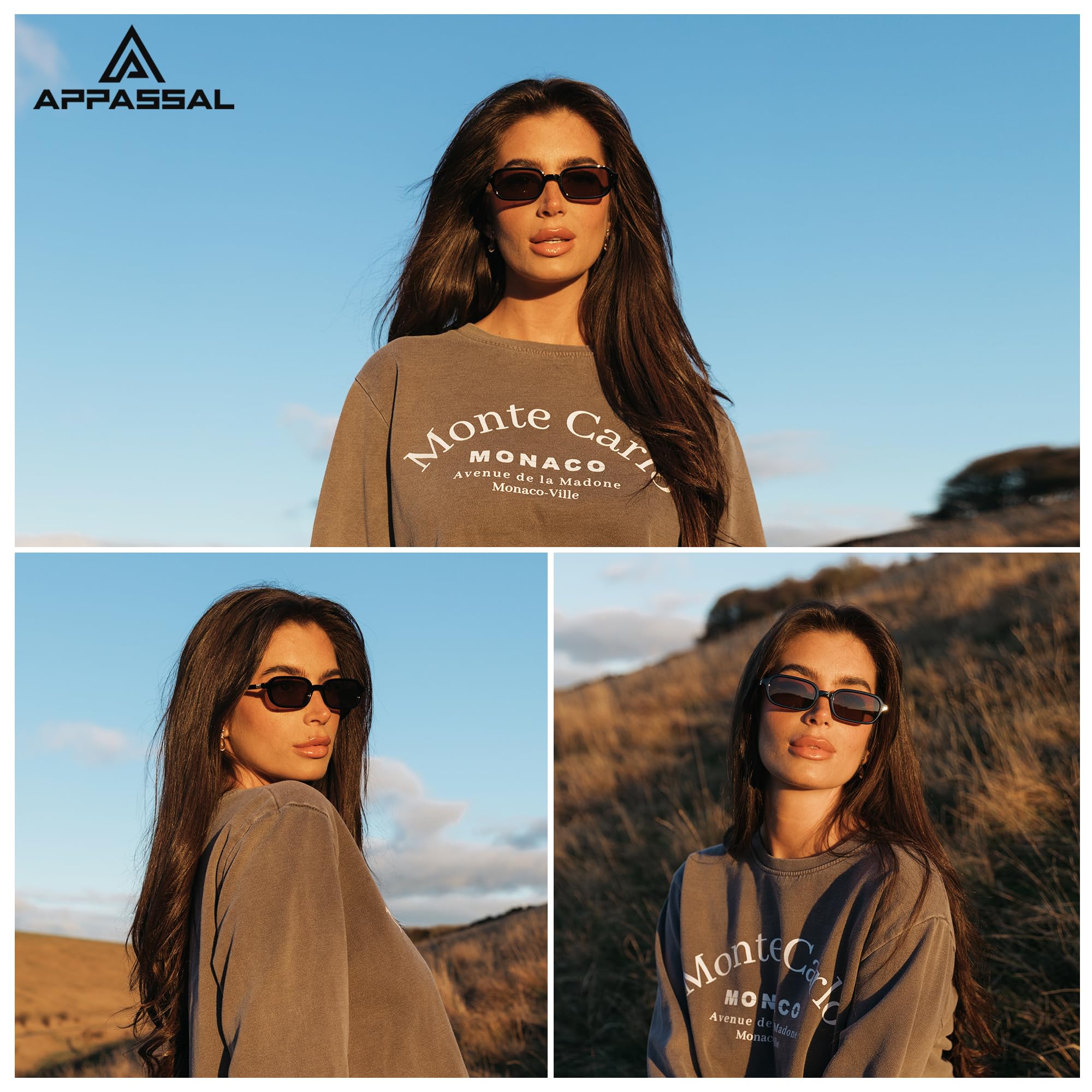 Appassal Retro Rectangular Sunglasses for Women Vintage Fashion Trendy Funny Small 90s Square Sunnies 2025 AP3698 Black/Brown