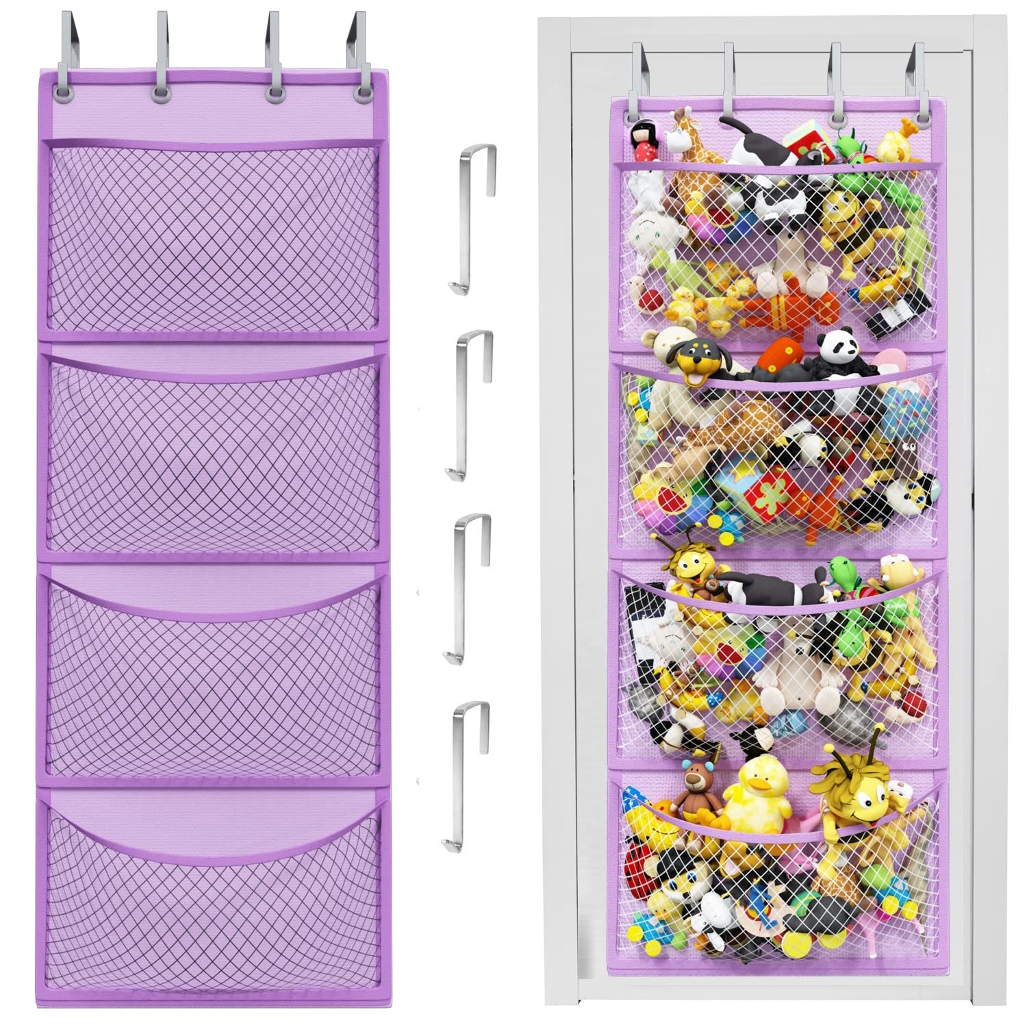 Honeyera Complete Plush & Toy Storage Bundle Purple Stuffed Animal Organizer & Squishmallow Holder – Quick Install, Perfect for Small Spaces