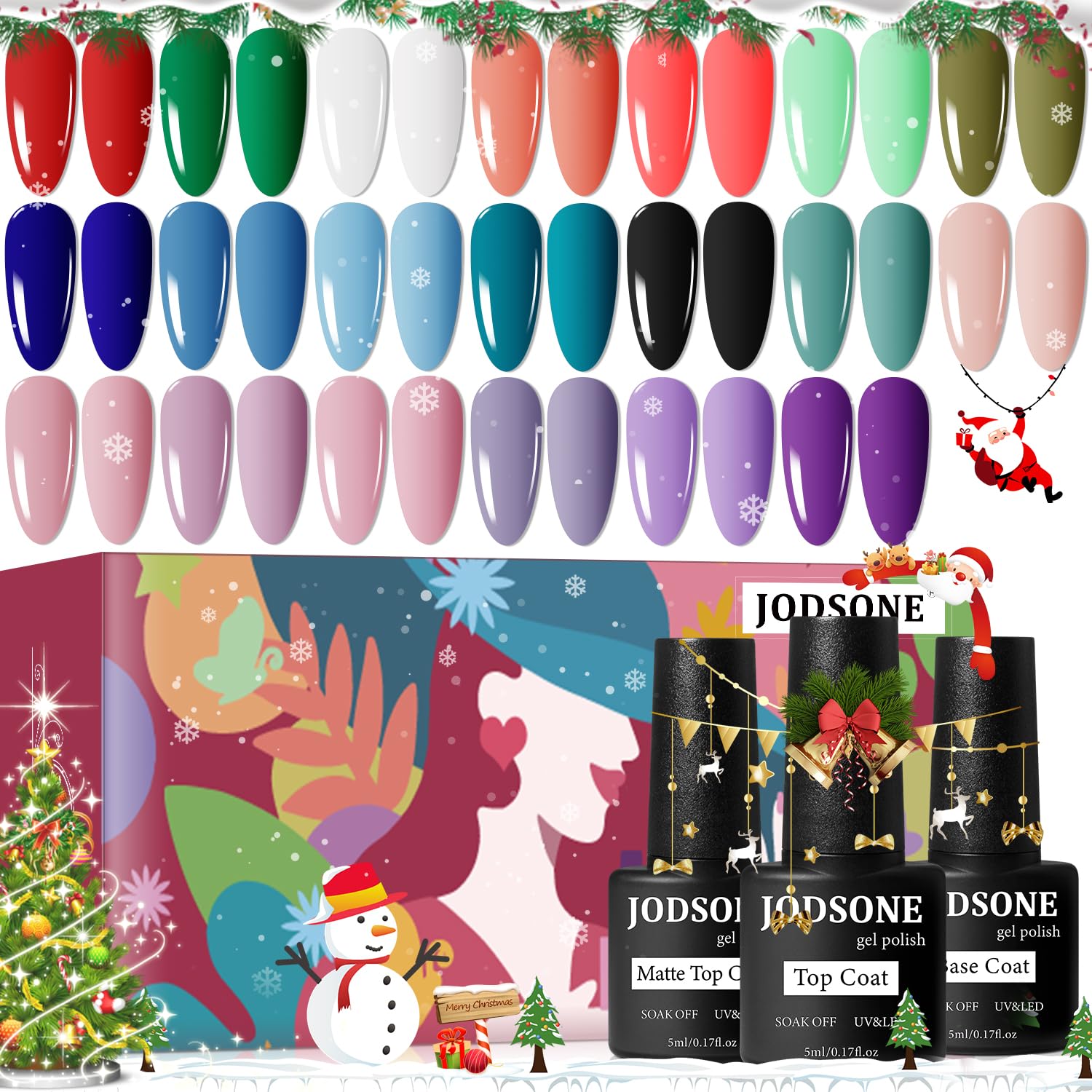 JODSONE Gel Nail Set 20 Colors High Shine Gorgeous Gel Polish Base Top Matte Coat Nice Gifts Show Charm