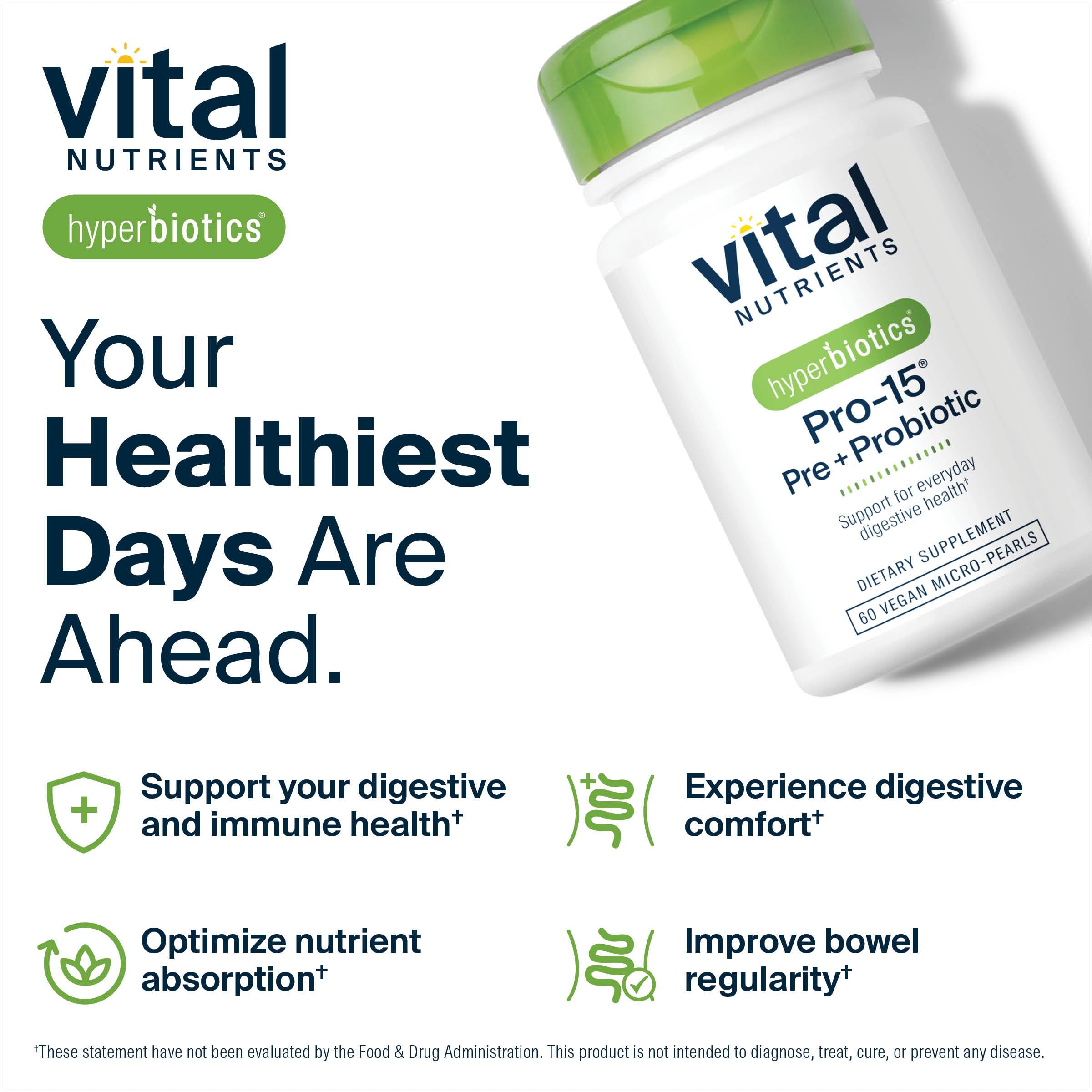 Hyperbiotics Vital Nutrients Pro-15 Prebiotics + Probiotics for Women and Men | 15 Science Backed Strains | Supports Occasional Constipation, Diarrhea, Gas & Bloating | 60 Vegan Time Release Pearls