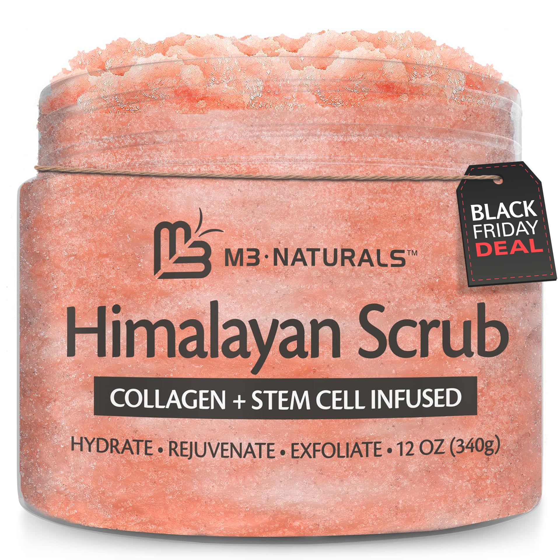 Himalayan Salt Scrub Face Foot & Body Exfoliator Infused with Collagen and Stem Cell Natural Exfoliating Salt Body Scrub for Toning Cellulite Skin Care by M3 Naturals