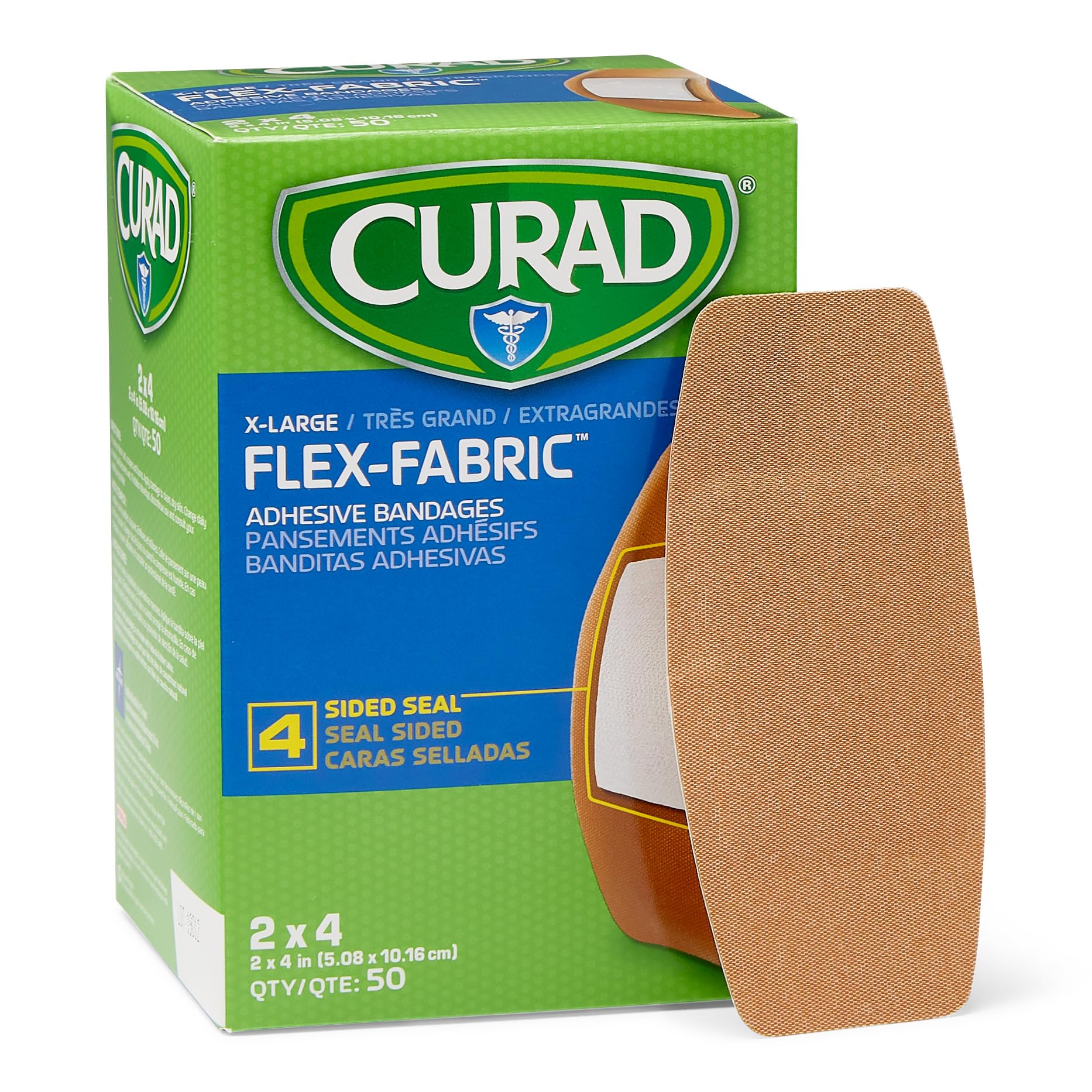 Medline CURAD Flex-Fabric Adhesive Bandages, X-Large 2x4, 50 Count