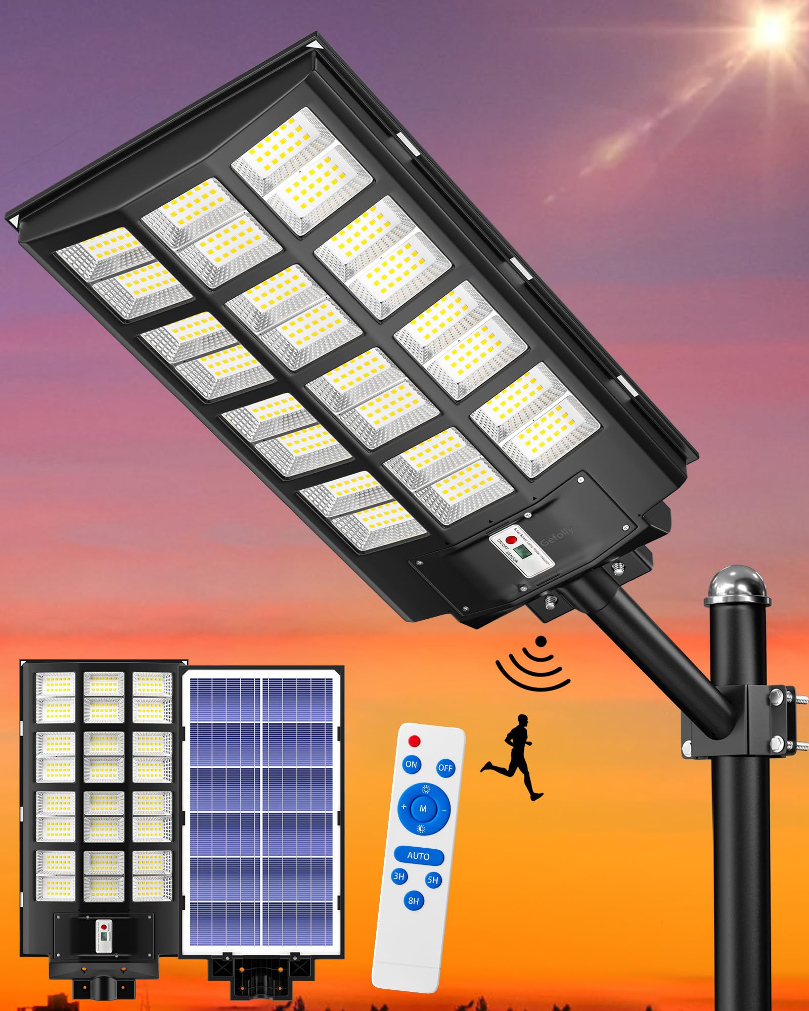 Gefolly 2800W Solar Street Light Outdoor, Wide Angle 298000LM Commercial Parking Lot Light Dusk to Dawn 6500K Solar Flood Light IP67 Solar Lamp