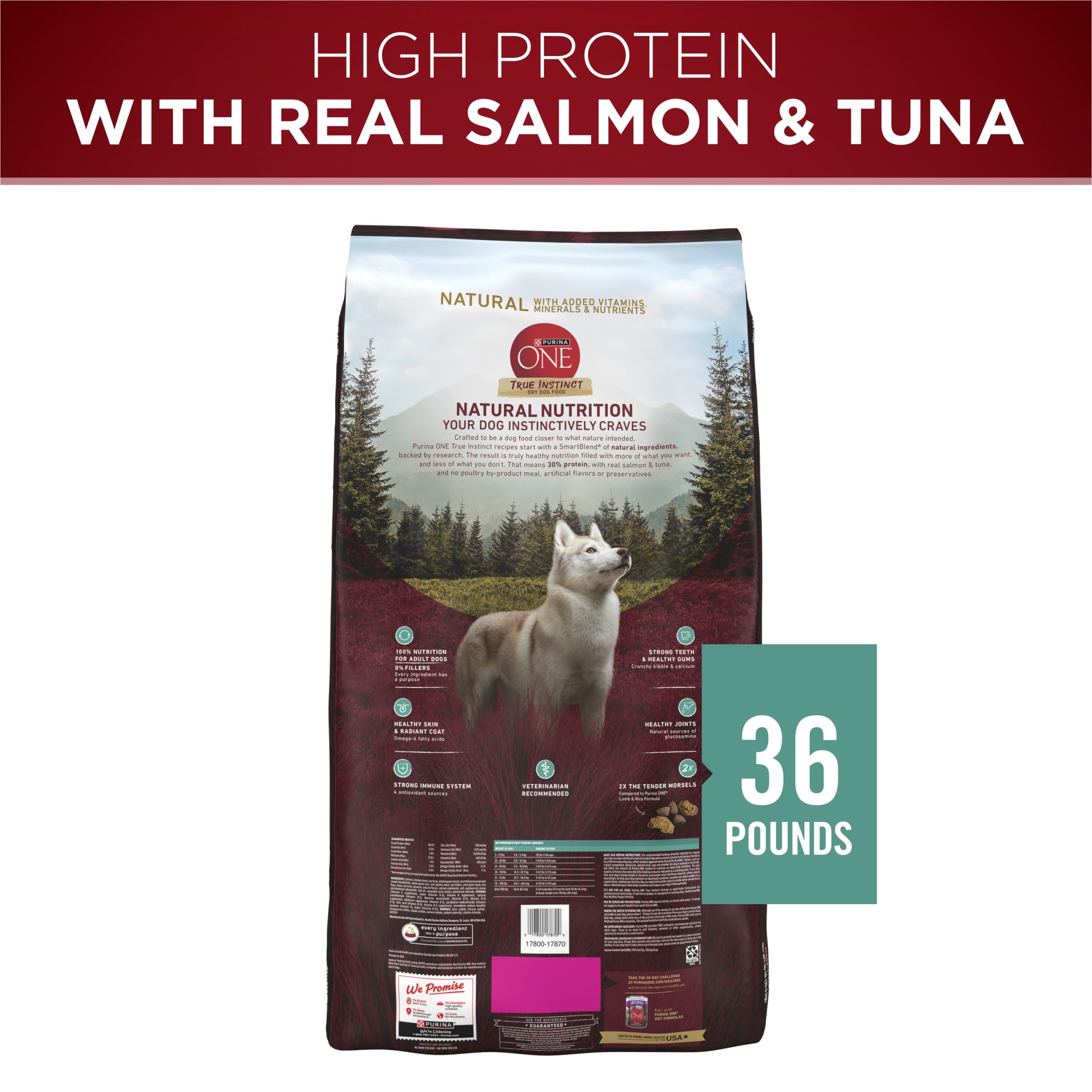 Purina ONE True Instinct With Real Salmon and Tuna Natural With Added Vitamins, Minerals and Nutrients High Protein Dog Food Dry Formula - 36 lb. Bag