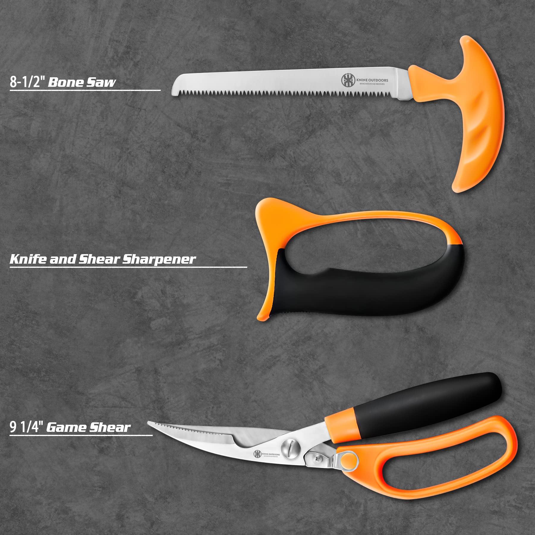 KNINE OUTDOORS Hunting Deer Knife Set Yellow Handle Field Dressing Kit Portable Butcher Game Processor Set, 12 Pieces
