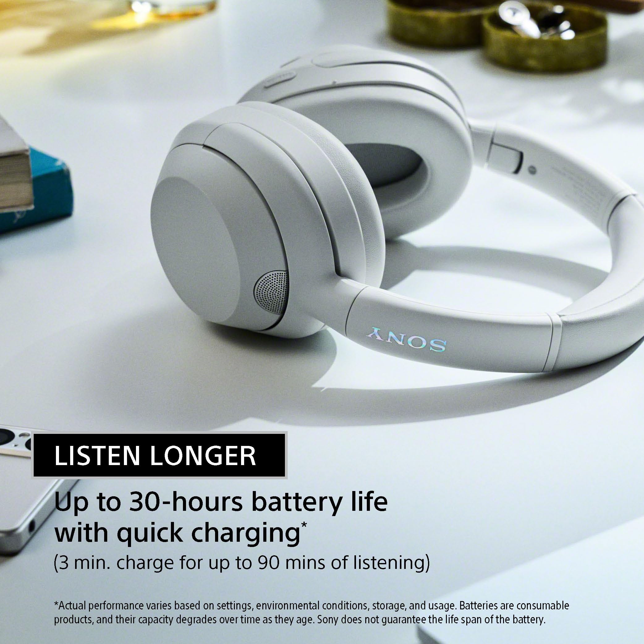 Sony ULT WEAR Over-Ear Headphones, Noise Cancelling Headphones Bluetooth Made with Recycled Plastic Material, Unique Thermo-Foaming Design, Swivel Fold Design, Headphones Noise Cancelling (Off White)