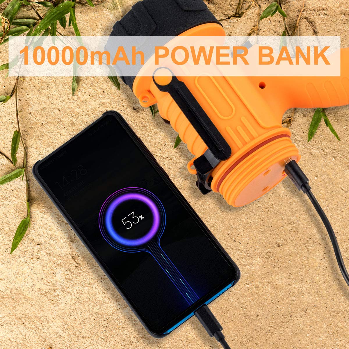 YIERBLUE Rechargeable Spotlight,Handheld Rechargeable Spotlight 18W Waterproof Flashlight, Super Bright 200000 Lumens LED,10000mAh 20h Ultra-Long Standby,Ideal Spotlight for Boating, Camping…