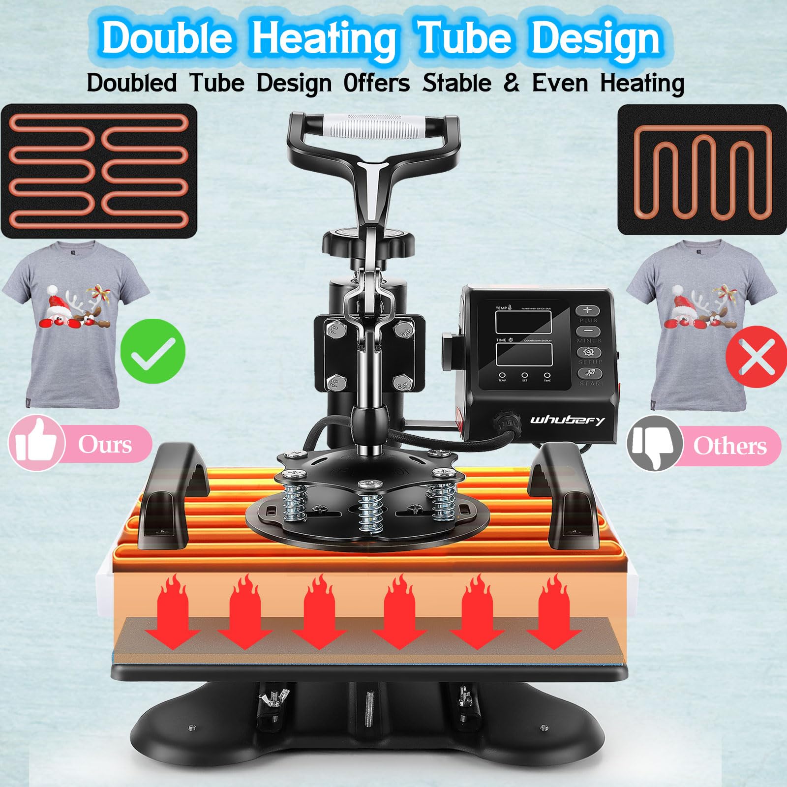 Whubefy Heat Press Machine for T Shirts 12x10", 650W Sublimation Shirt Press Machine, 360° Swing Away Printing Machine with Digital Temp Control, Vinyl Heat Press for Pillow Bag Puzzle Ceramic Frame