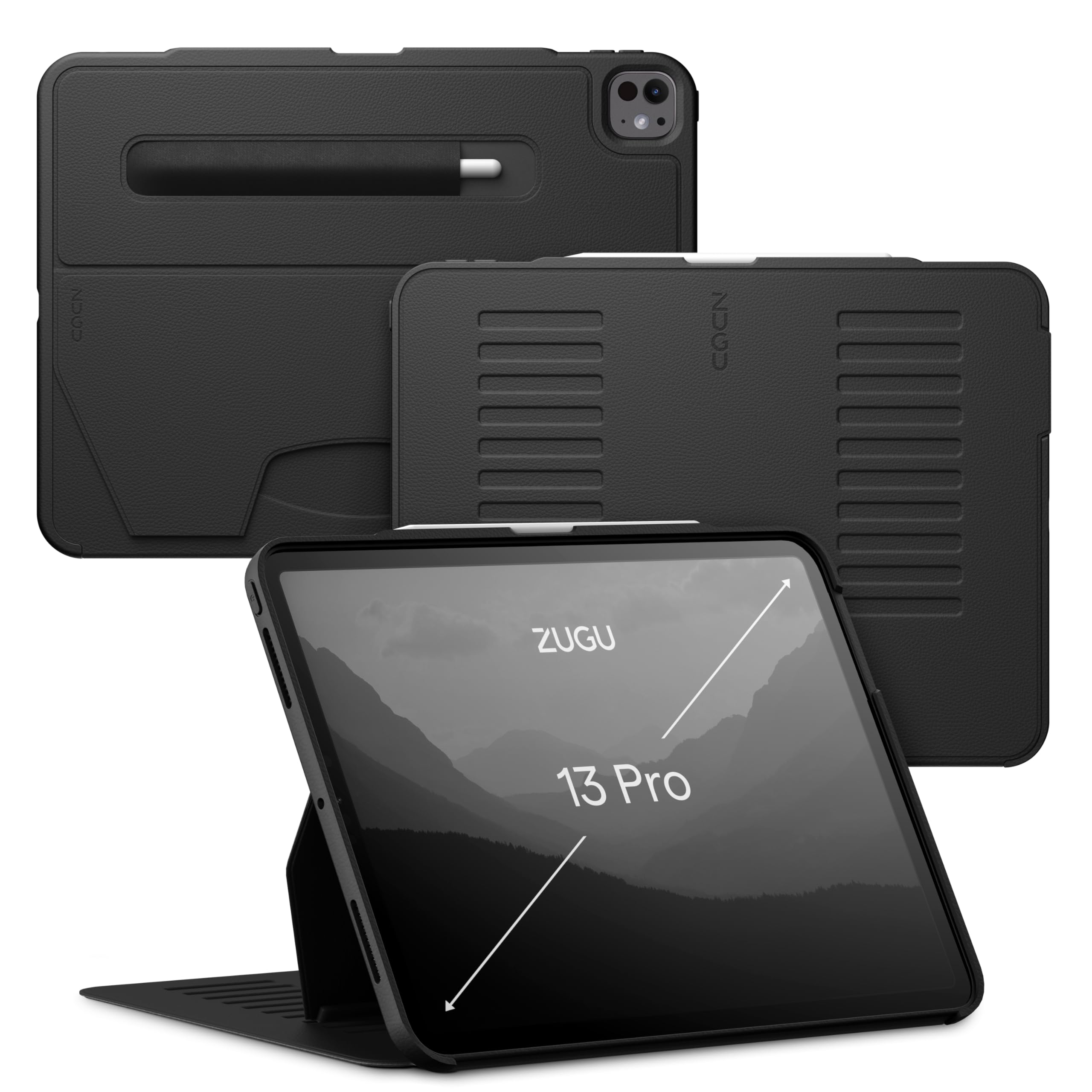 Zugu Case for iPad Pro 13 (M4) 2024, Slim Protective Cover with Apple Pencil Holder, Auto Wake/Sleep, Multiple Viewing Angles, iPad Pro 13 Inch Cover, Phone Protectors, Black