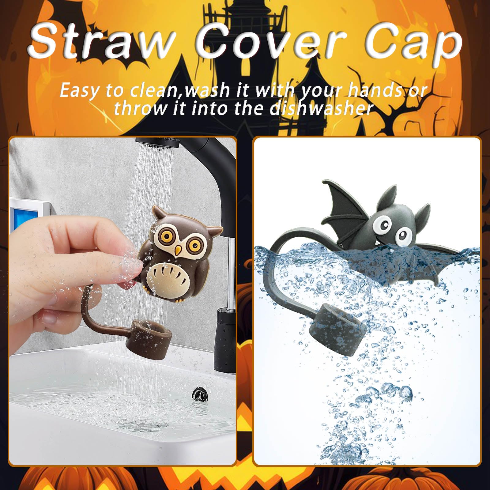 5PCS Halloween Straw Cover Cap for Stanley Cup, Silicone Straw Topper for Stanley 30&40 Oz Tumbler with Handle, 10mm 0.4in Dust-Proof Reusable Straw Tips Lids for Halloween Gifts. (Color 1)