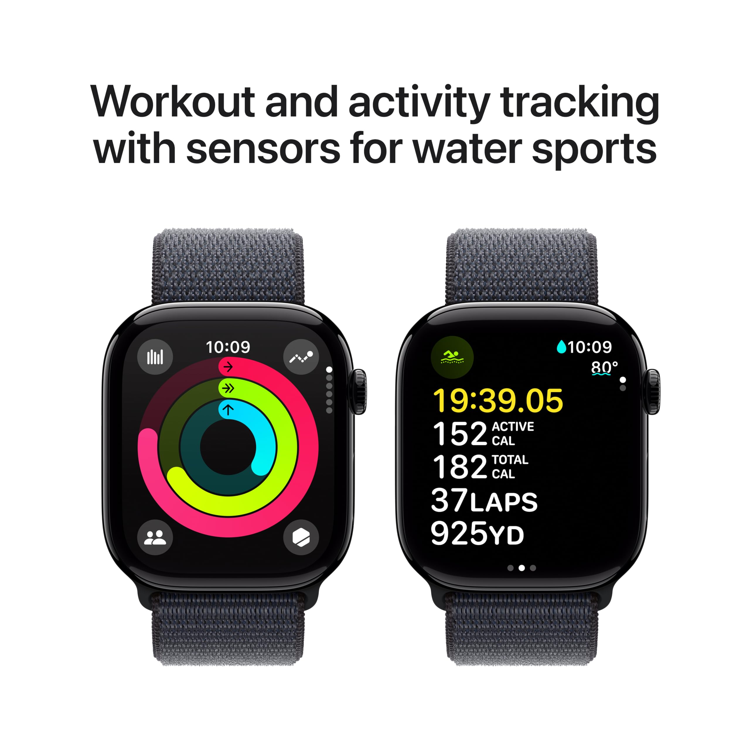 Apple Watch Series 10 [GPS + Cellular 46mm] with Jet Black Aluminium Case with Ink Sport Loop. Fitness Tracker, ECG App, Always-On Retina Display, Carbon Neutral with AppleCare+ (2 Years)