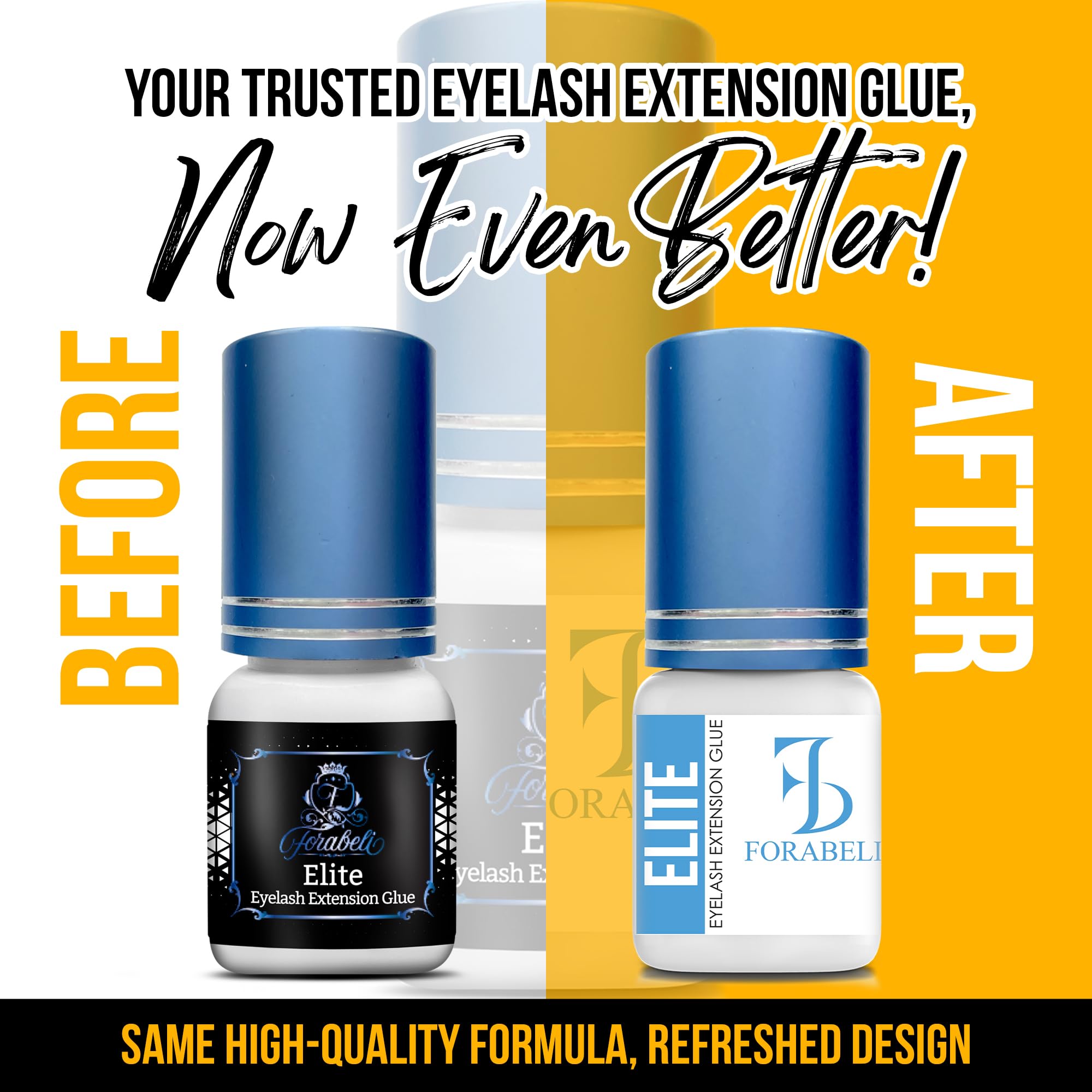 Forabeli Elite Lash Extension Glue - 1 Sec Fast Dry, 7 Week Retention, Maximum Bonding Power, Black Eyelash Adhesive for Professional Use