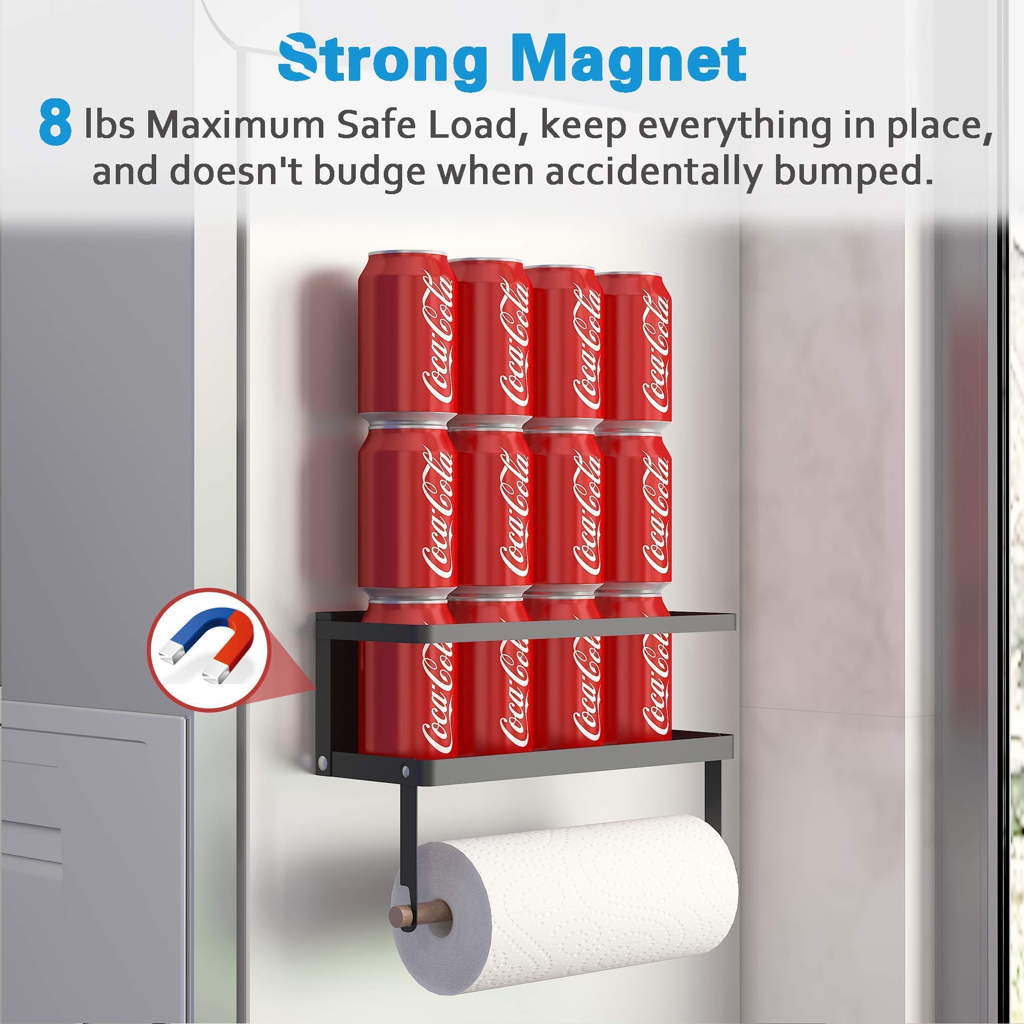 Thipoten Magnetic Spice Rack, 2-in-1 Foldable Strong Magnetic Shelf with Paper Towel Holder, Perfect Space Saver for Small Kitchen/Apartment, Easy to Install on the Side of Refrigerator(Black)