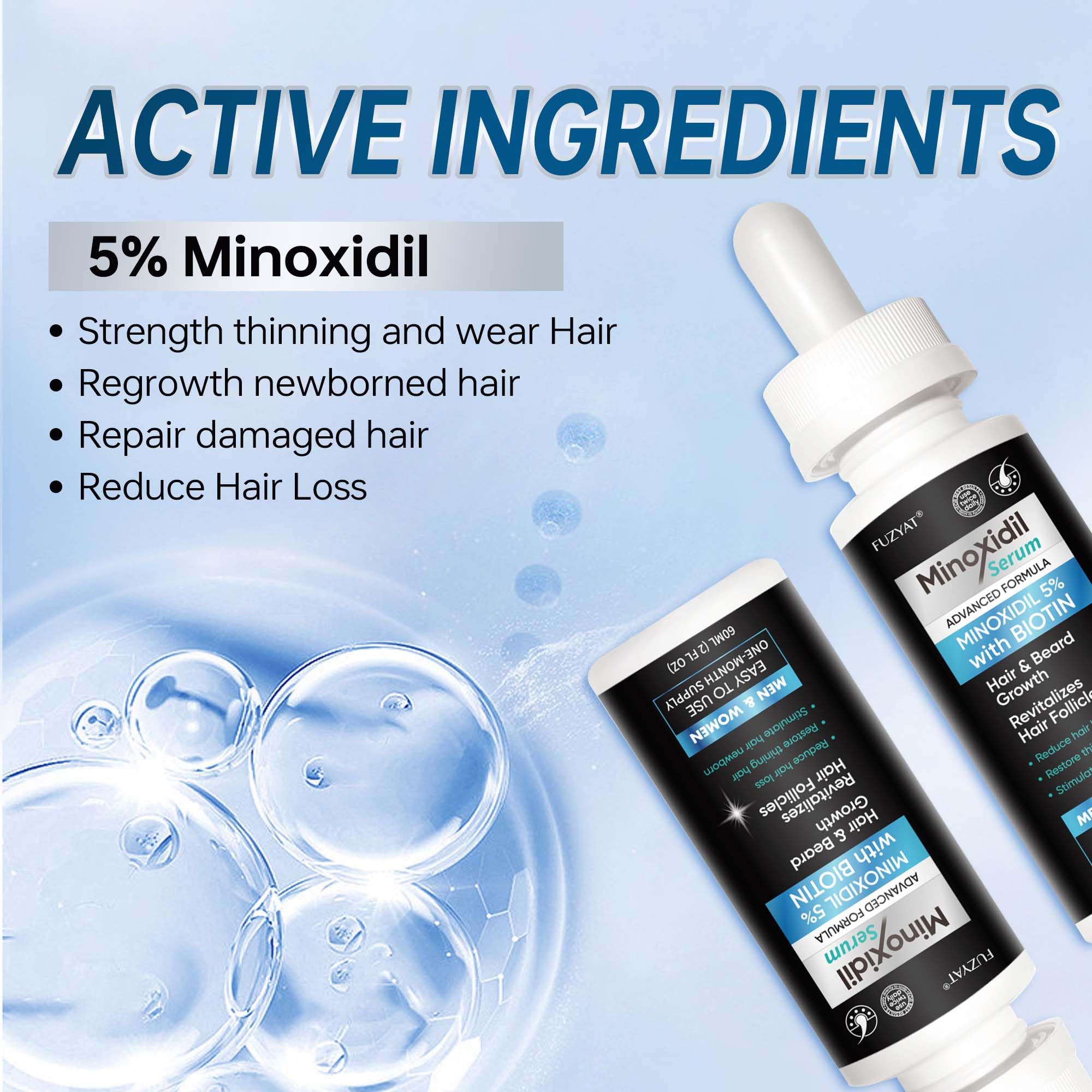 5% Minoxidil for Men, Minoxidil for Women Hair Growth Treatment, Beard Growth Serum, Biotin & Castor Oil Enriched,Strengthens Weak Roots, Repairs Thinning Hair (120ml)