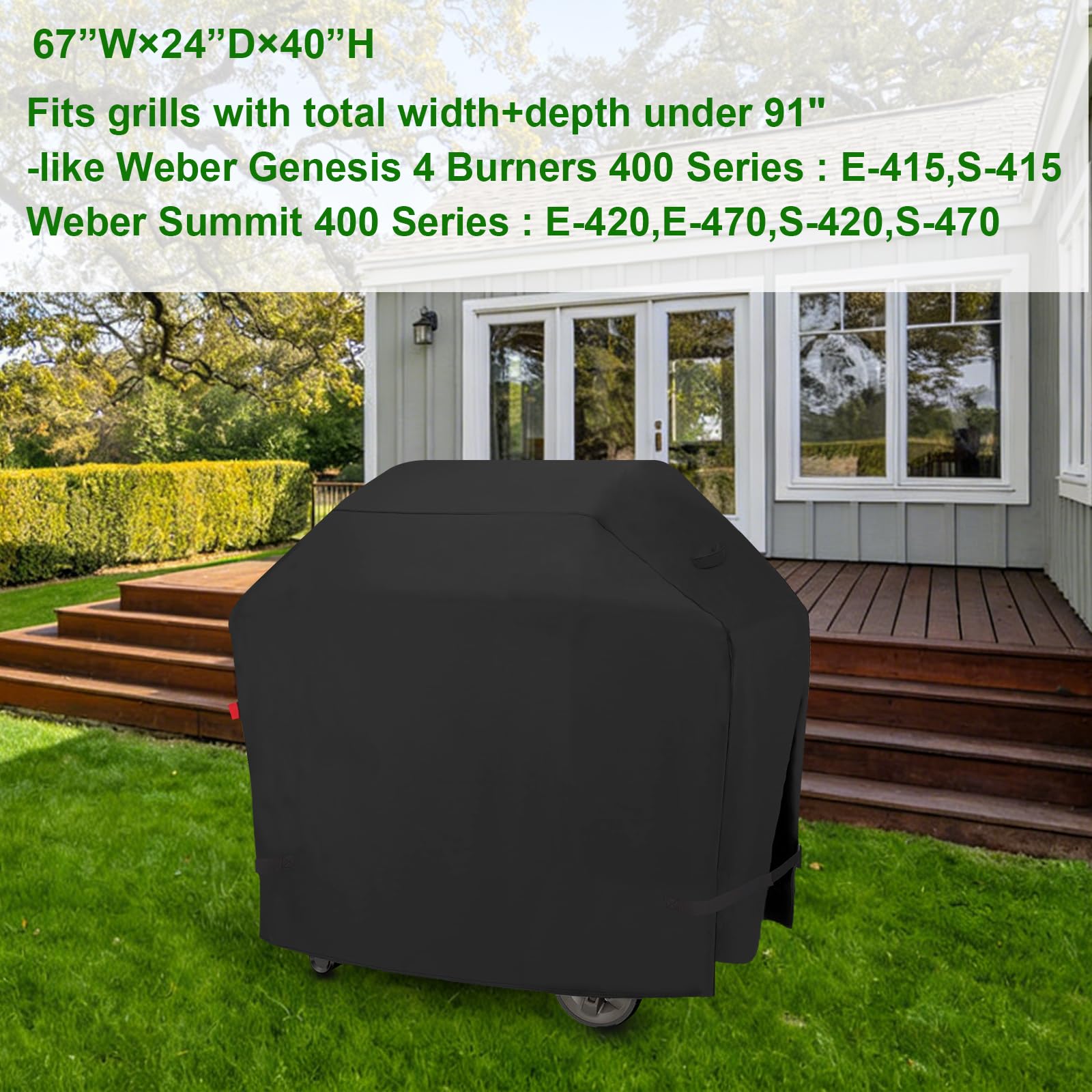 Outdoor Waterproof Grill Cover,Fits Weber Genesis 4 Burners 400 Series: E-415,S-415,Summit 400 Series : E-420,E-470,S-420,S-470,Heavy Duty BBQ Cover 67"
