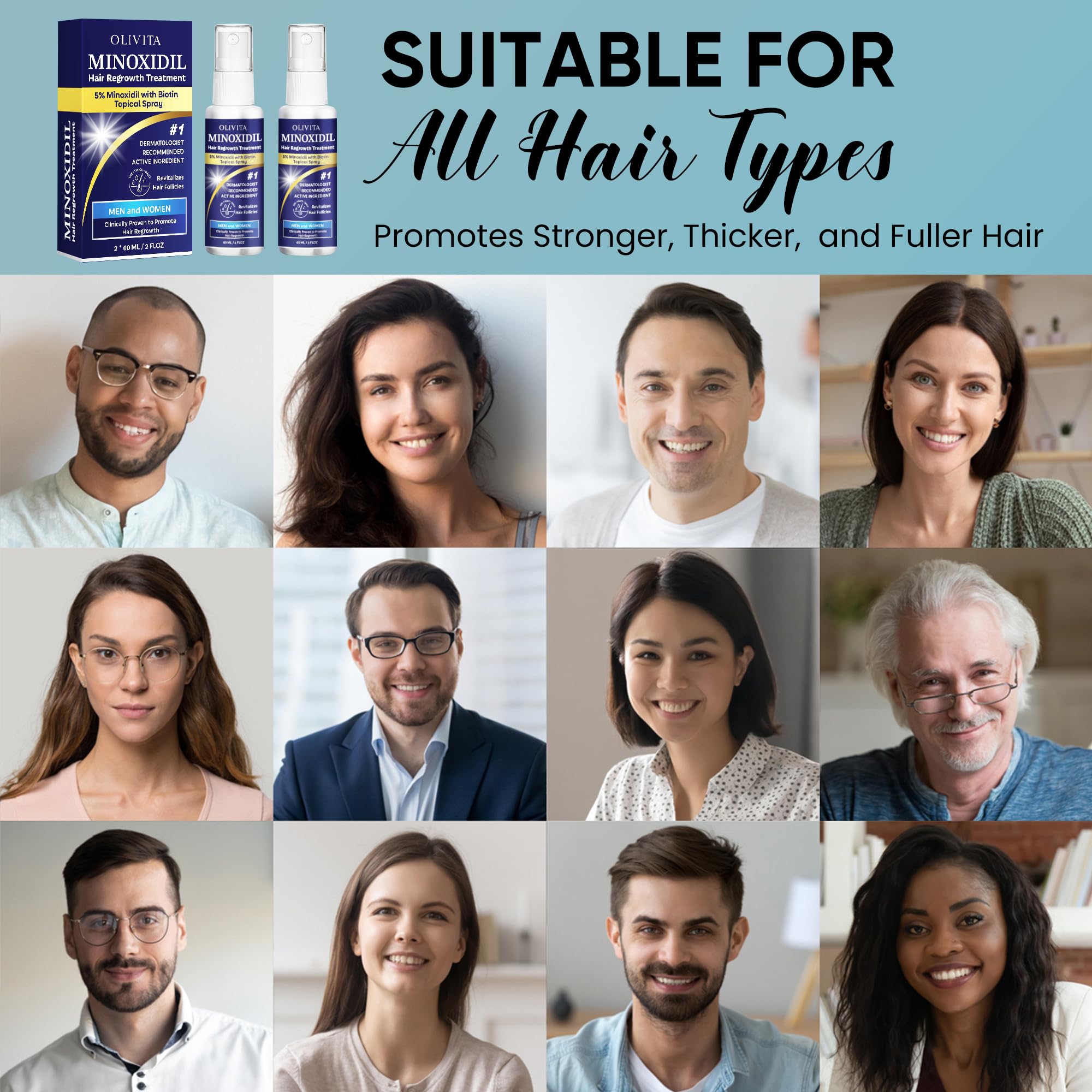 5% Minoxidil for Men and Women Hair Growth: Minoxidil Spray Hair Regrowth Treatment Serum with Biotin & Rosemary -Stop Hair Thinning and Hair Loss For Stronger Thicker Longer Hair 2 Pack