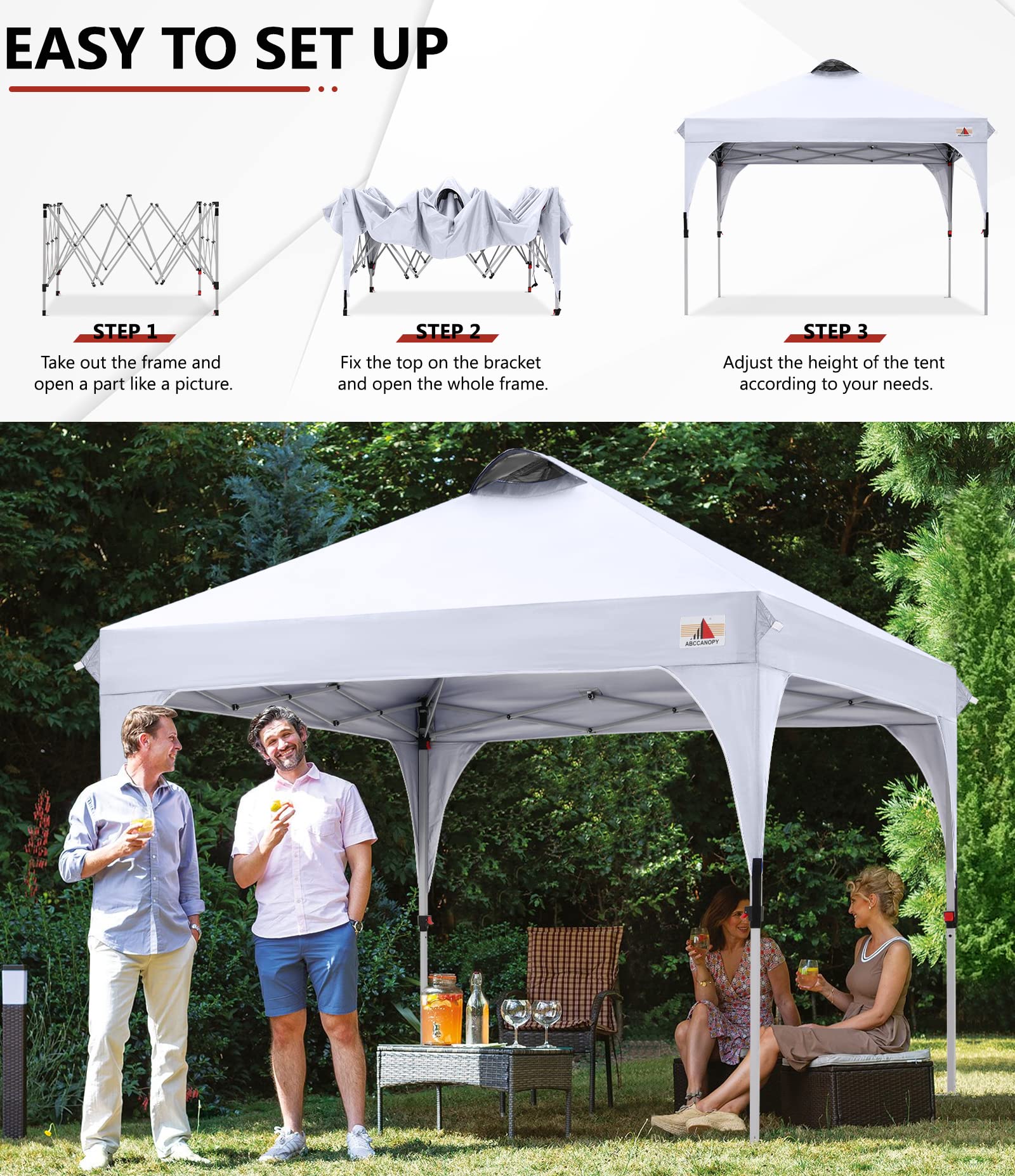 ABCCANOPY Outdoor Pop up Canopy Tent, 10x10 Instant Portable Canopy for Camping, Beach, Backyard, White