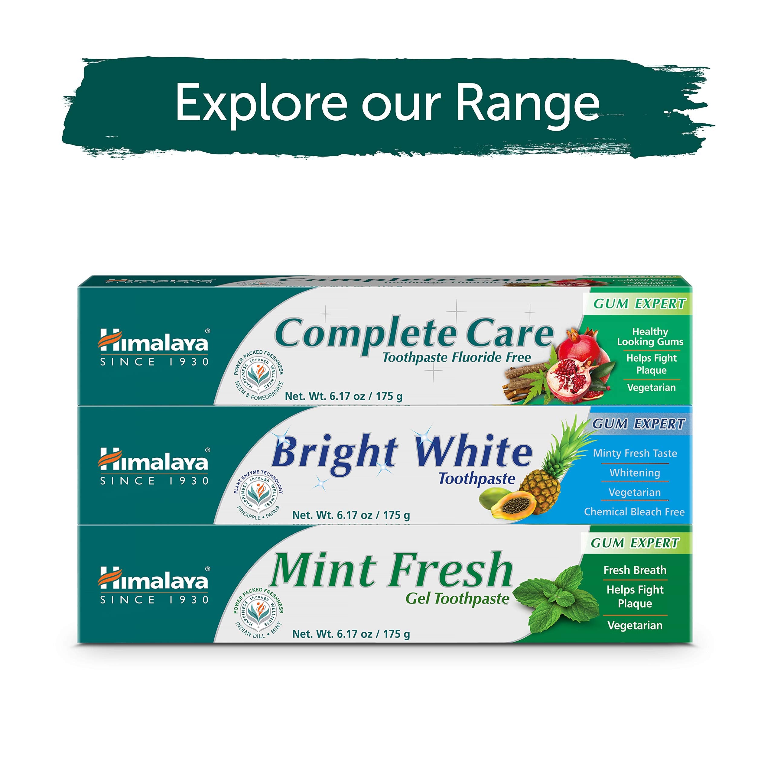 Himalaya Complete Care Toothpaste, Fights Plaque, Freshens Breath, Fluoride Free, Plant-Based, with Neem, Pomegranate, No Artificial Flavors, Cruelty Free, Mint Flavor, 6.17 Oz