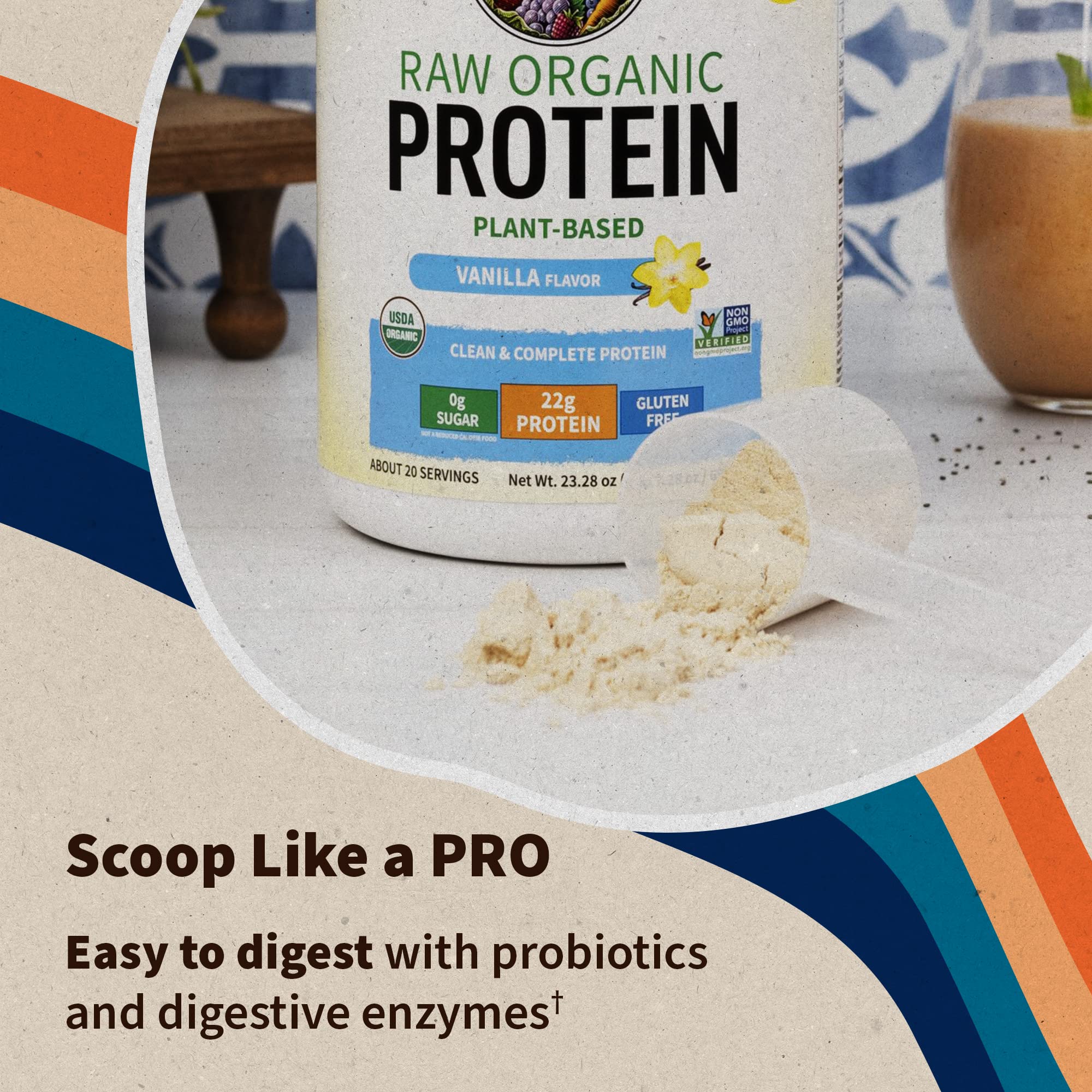 Vegan Protein Powder - Vanilla Protein Powder, Organic Protein Powder, 22g Plant Based Protein & BCAAs, Probiotics & Digestive Enzymes - Garden of Life Protein Powder, Gluten & Lactose Free 1.5 LB