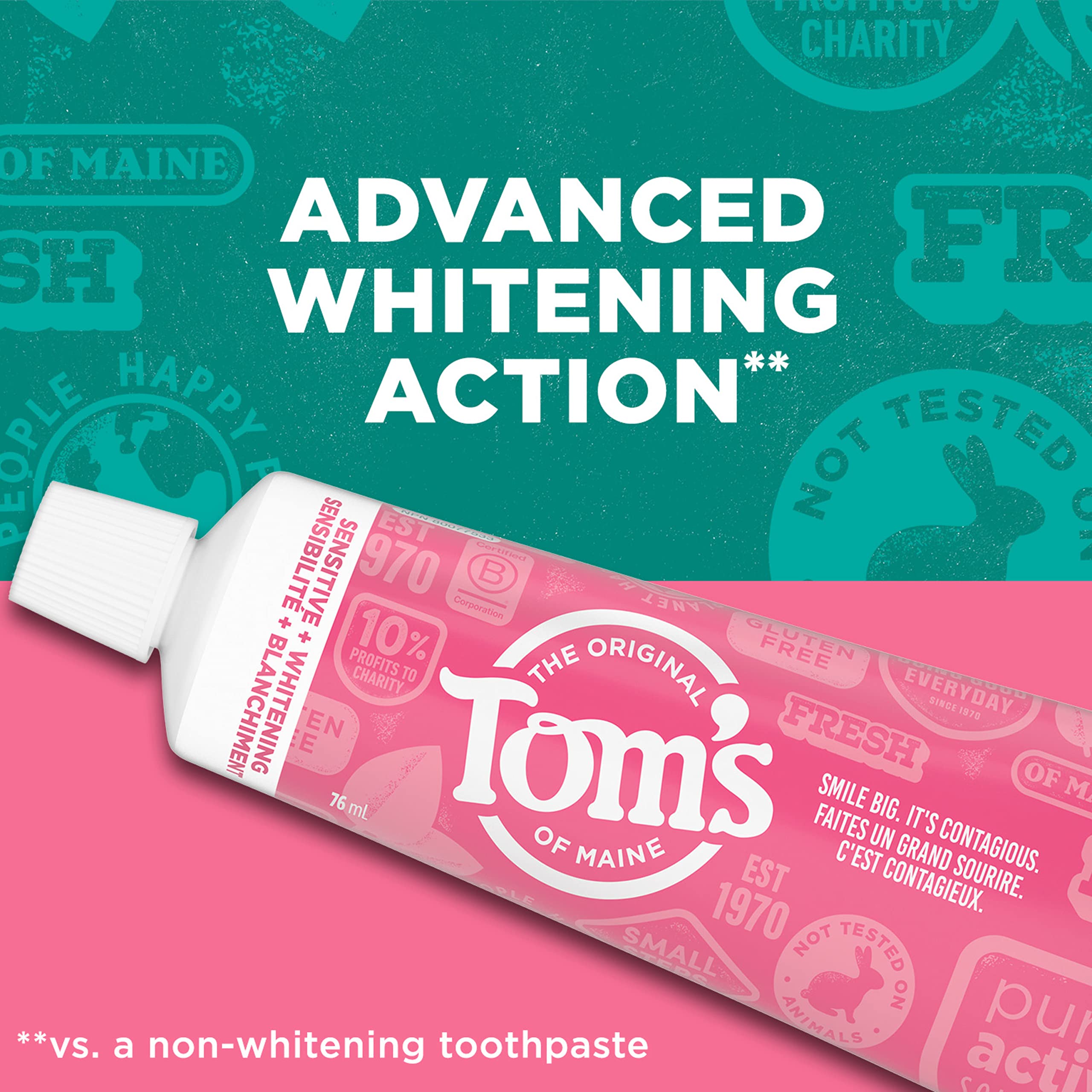 Tom's of Maine Sensitive + Whitening Fluoride Free Toothpaste,Soothing Mint 4.0 oz 3-Pack