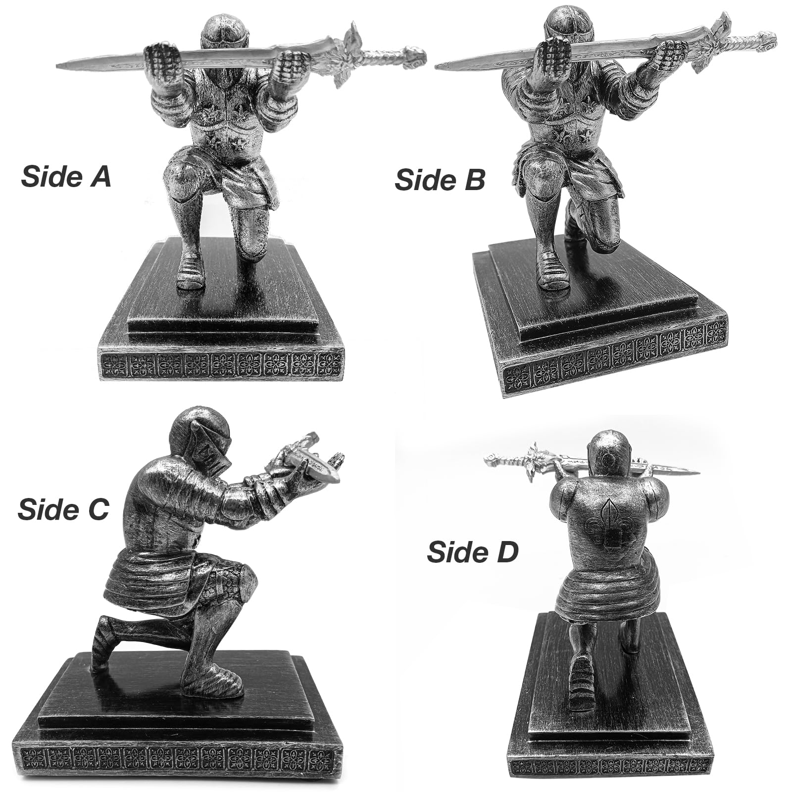 Hoypeyfiy Knight Pen Holder,Knights Pen Stand with Magnet Sword,Executive Pen Stand,Resin Soldier Pen Holder for Office,Home,Desk Decor,Holiday Present (Silver)