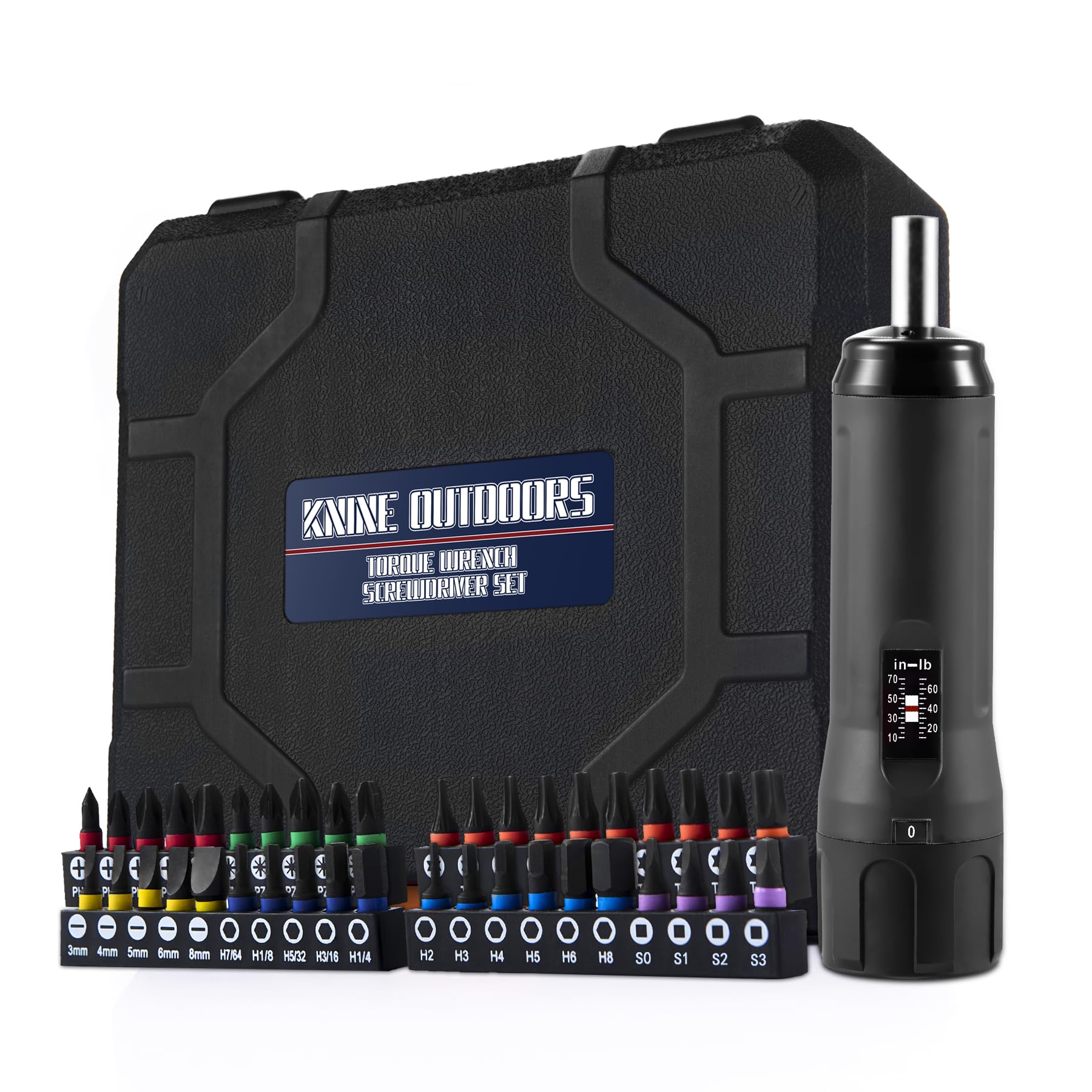 KNINE OUTDOORS Torque Screwdriver Wrench Driver Set 10-70 Inch Pounds lbs for Maintenance with T-bar Handle, 40 Hex Bits, 1/4" Socket, Shaft Extension, For Tools, Bike Repairing and Mounting (Black)