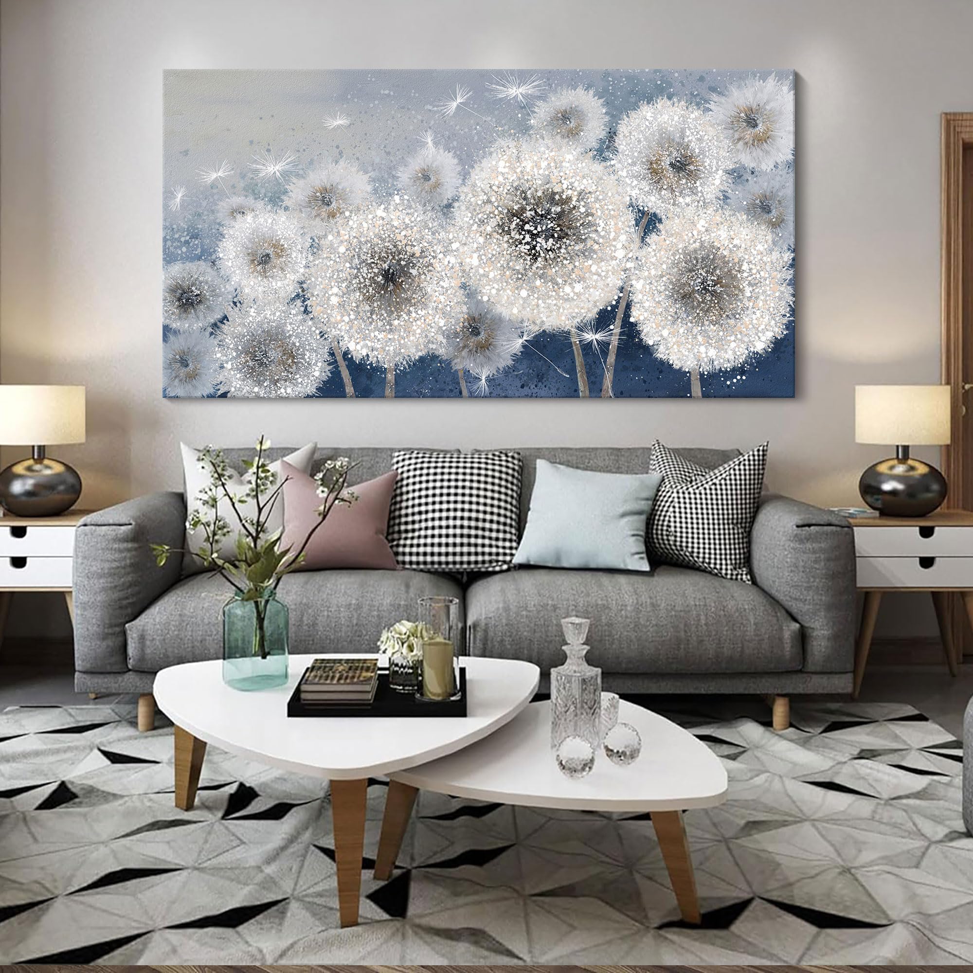 AJAZIKO Dandelion Wall Art Farmhouse Wall Decor LargeAbstract Canvas Wall Art Wall Painting Living Room Bedroom Wall Decor Above Bed Horizontal 29x58