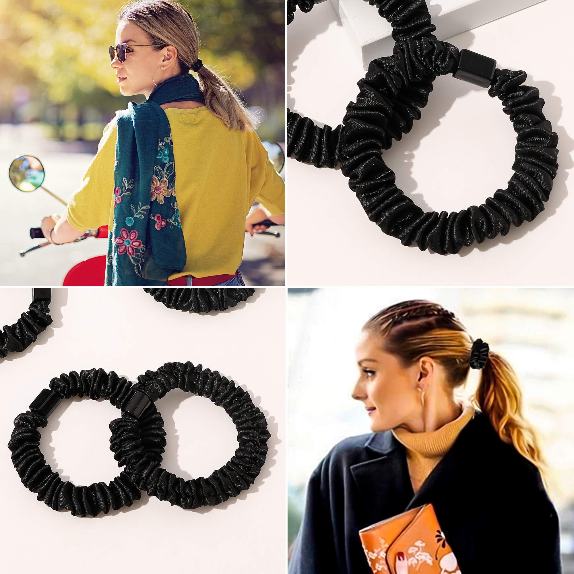 Satin, Silk Hair Ties Black Small Mini Scrunchy for Women Thick Hair Accessories Cute Soft No Slip Hair Elastics Ponytail Holder for Curly Hair No Damage Hairties Gift for Girls