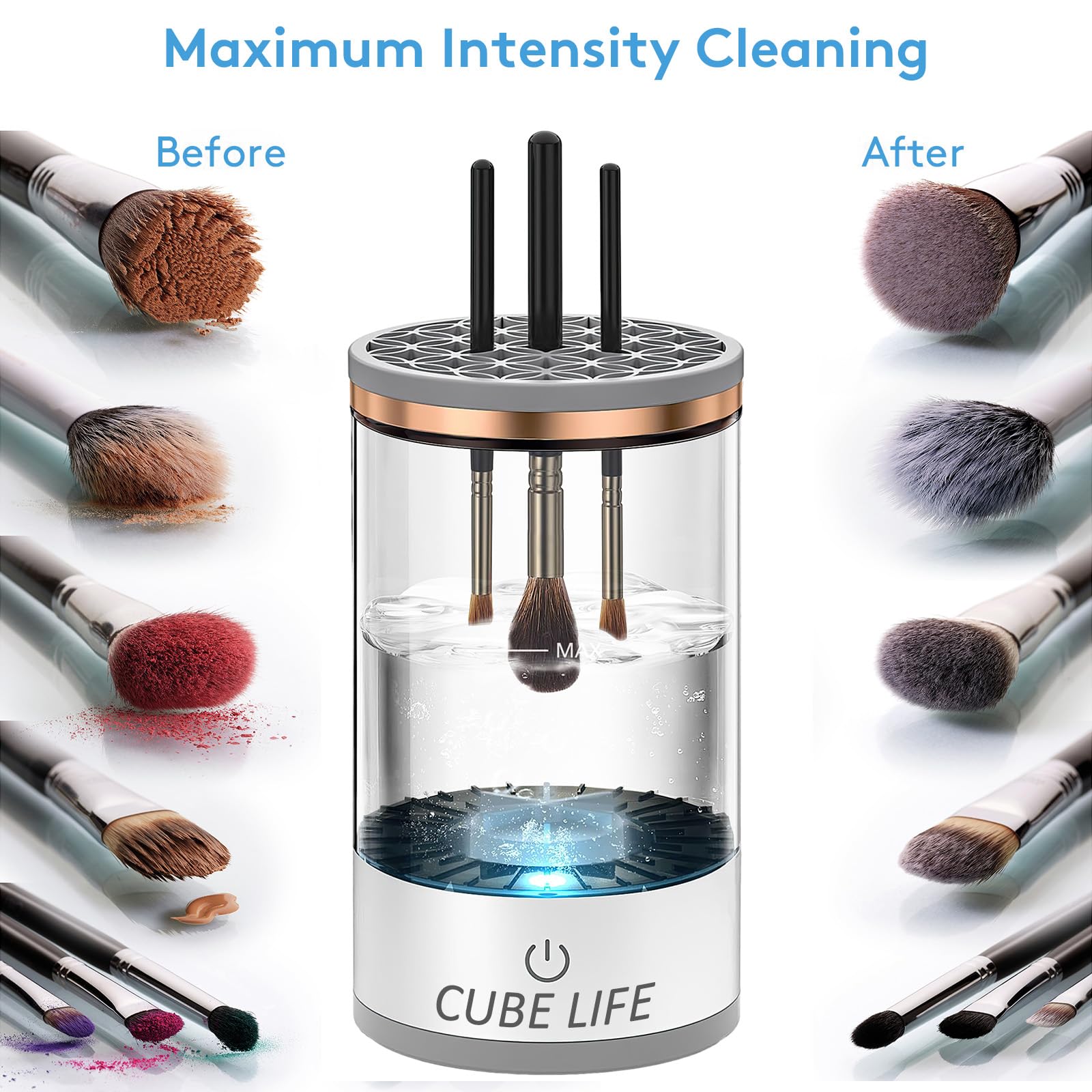 CUBE LIFE Electric Makeup Brush Cleaner, 1200mAh Cosmetic Brush Cleaner Machine, Protable Electric Makeup Brush Cleaner, Automatic Spinning Makeup Brush Cleaner Fit For All Size Makeup Brush