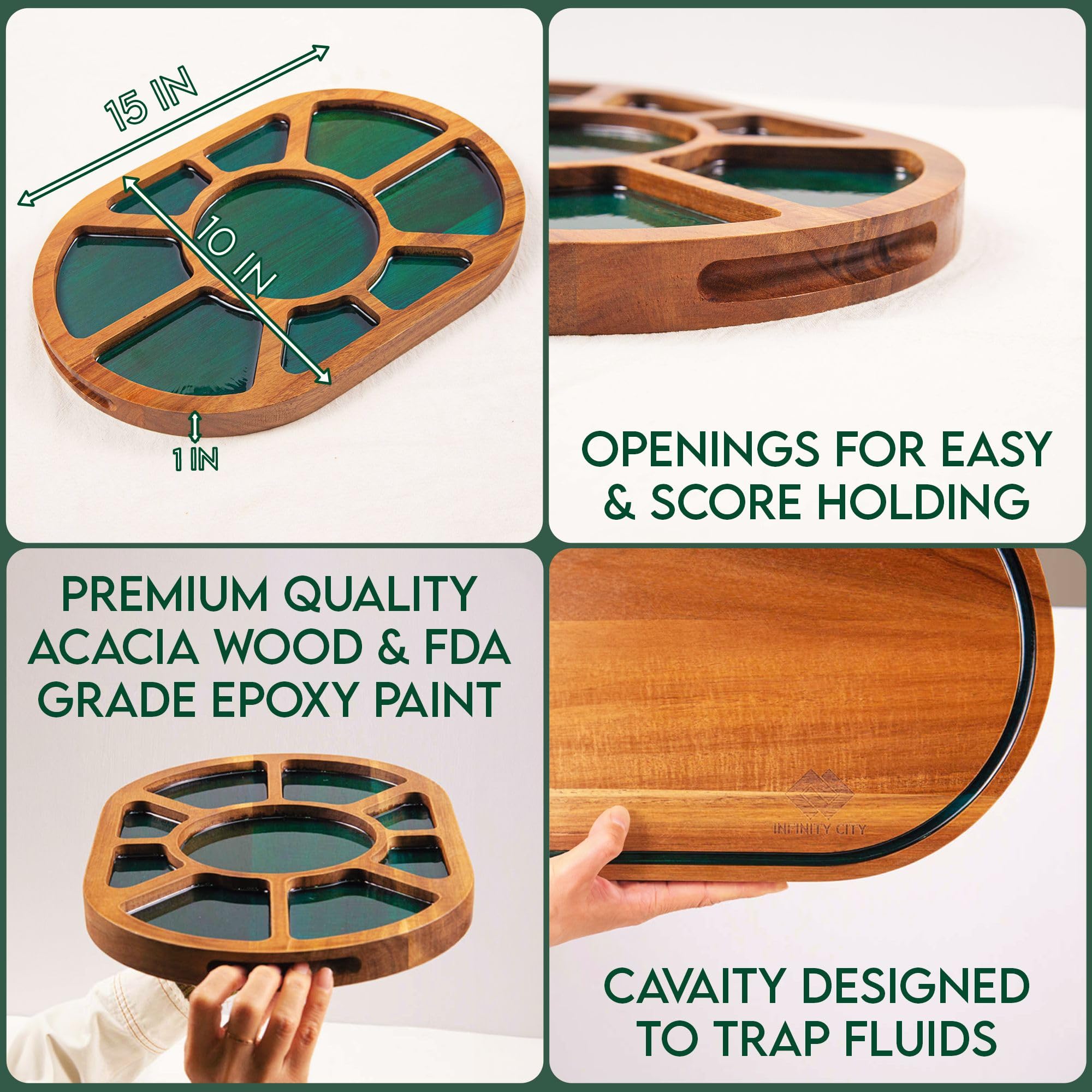 INFINITY CITY Charcuterie Boards, Cheese Board and Cutting Board 2 in 1, Acacia Wood Serving Tray With Resin for Kitchen