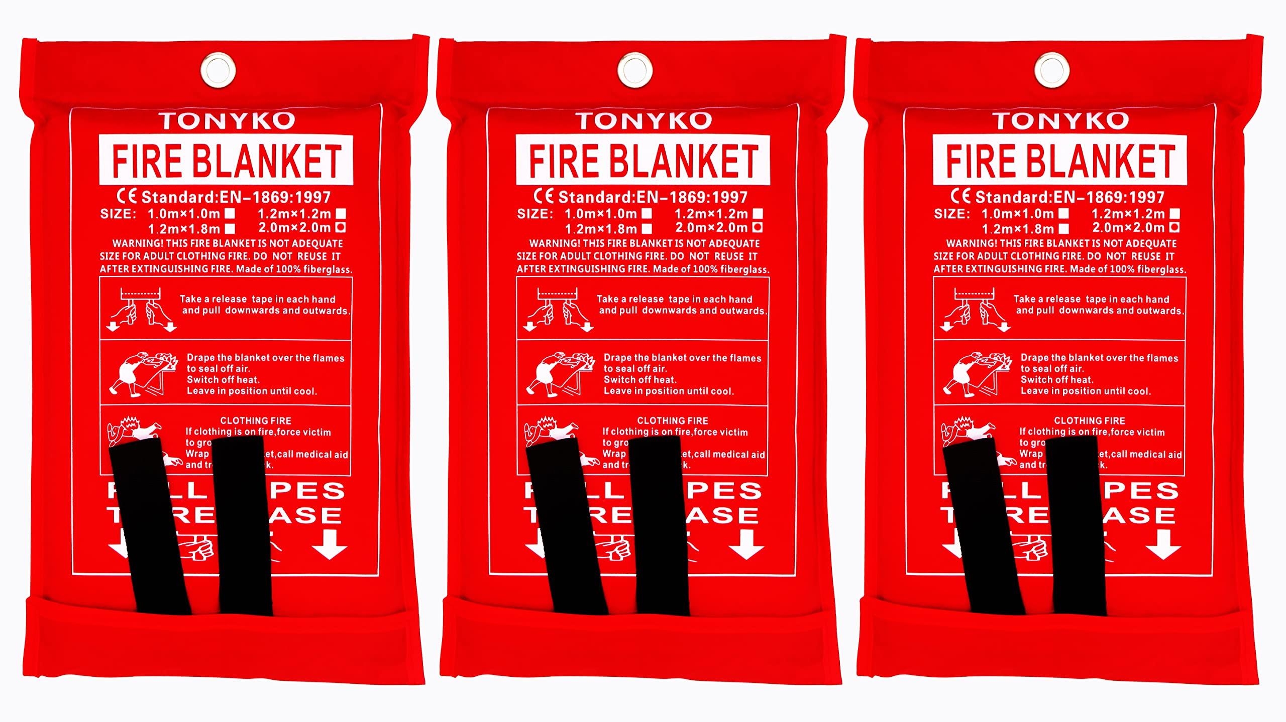 TONYKO 6.5 x 6.5ft Emergency Fire Blankets, Flame Retardant Protection and Heat Insulation Designed for Kitchen,Fireplace,Grill,Car,Camping(White-3PACK)