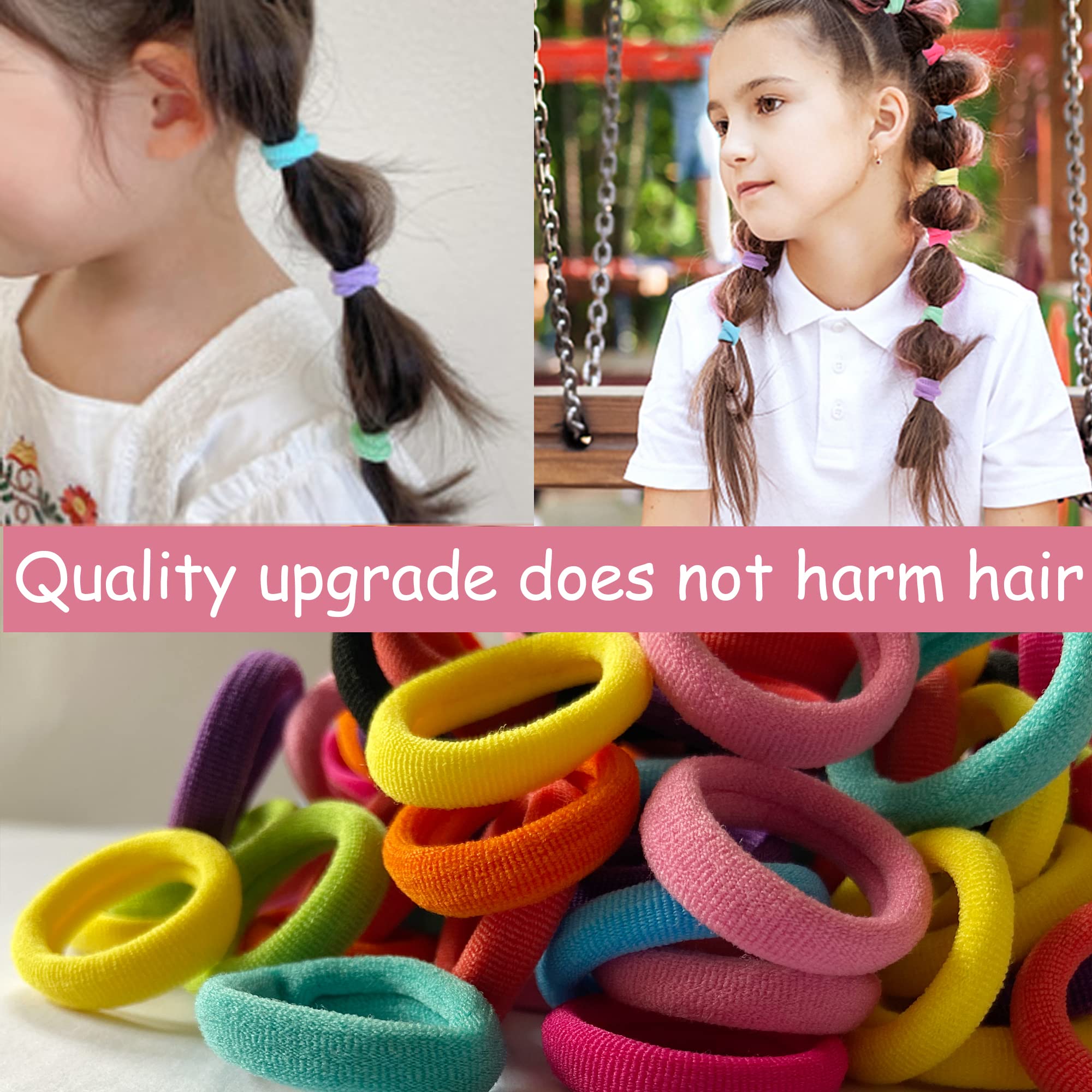 Omszte,100 Pcs Baby Hair Ties, Seamless Cotton Toddler Hair Ties for Girls and Kids, Multicolor Small Soft Hair Elastics Ponytail Holders(10Colors)