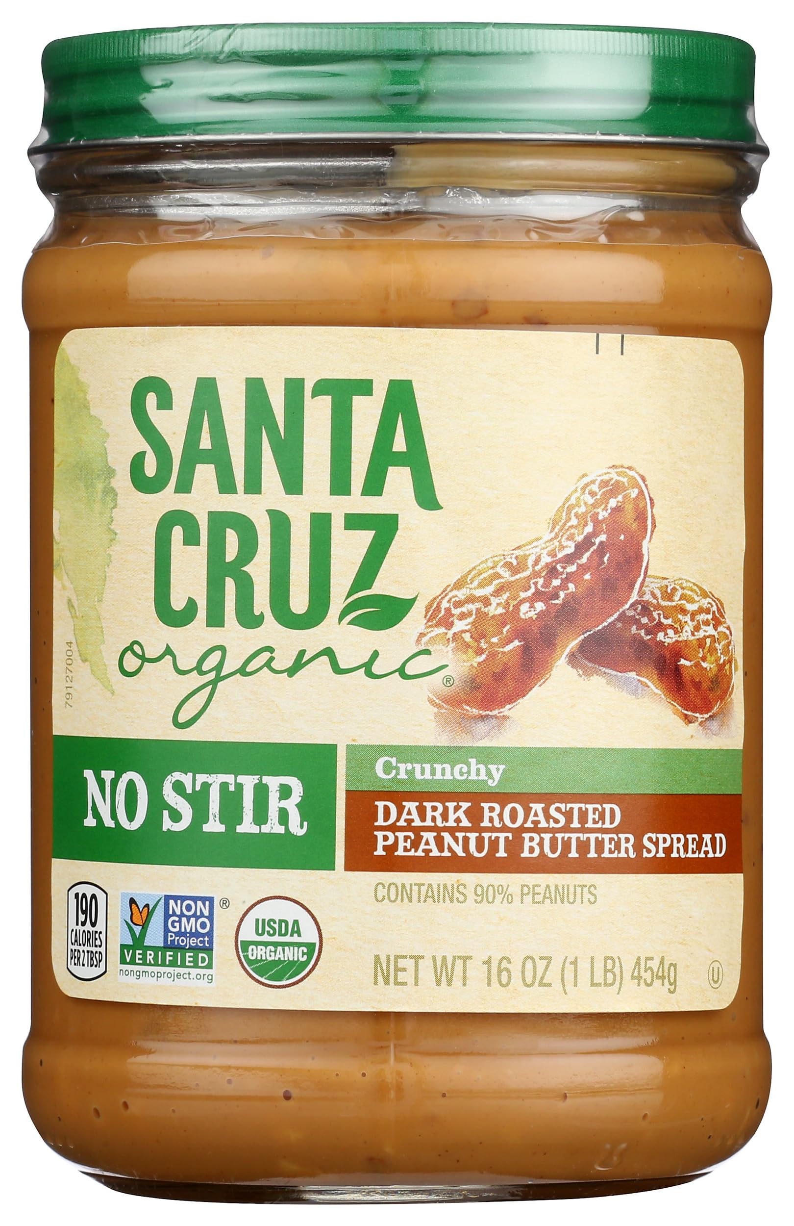 SANTA CRUZ ORGANIC Organic No Stir Dark Roast Crunchy Peanut Butter Spread, 16 OZ