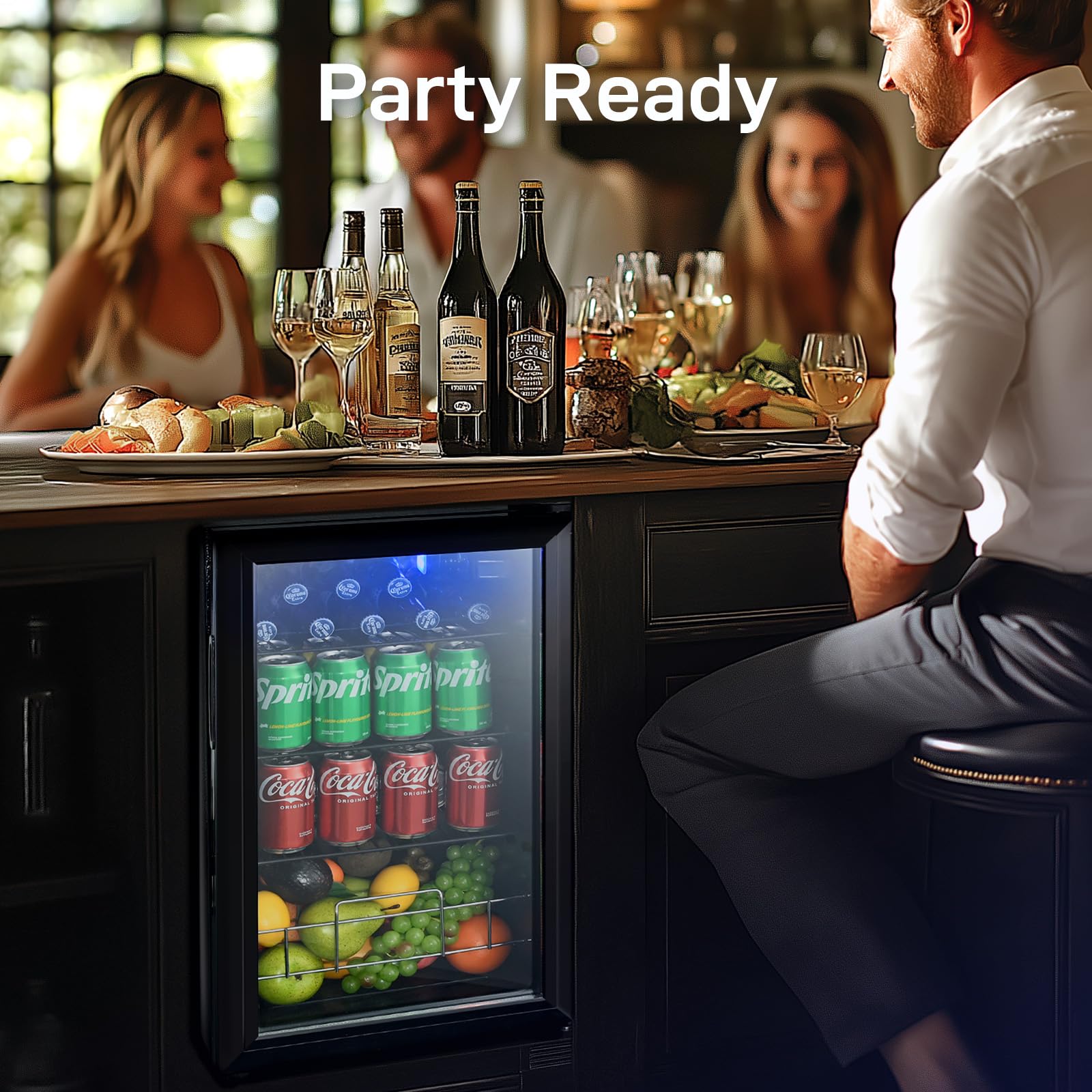 Anypro Beverage Refrigerator and Cooler, 2.6 Cu.Ft Mini fridge with Tempered Glass Door, 126 Cans Wine Drink Beer Fridge, Small Refrigerator for Office Bedroom Bar, 7 Temperatures, Adjustable Shelves