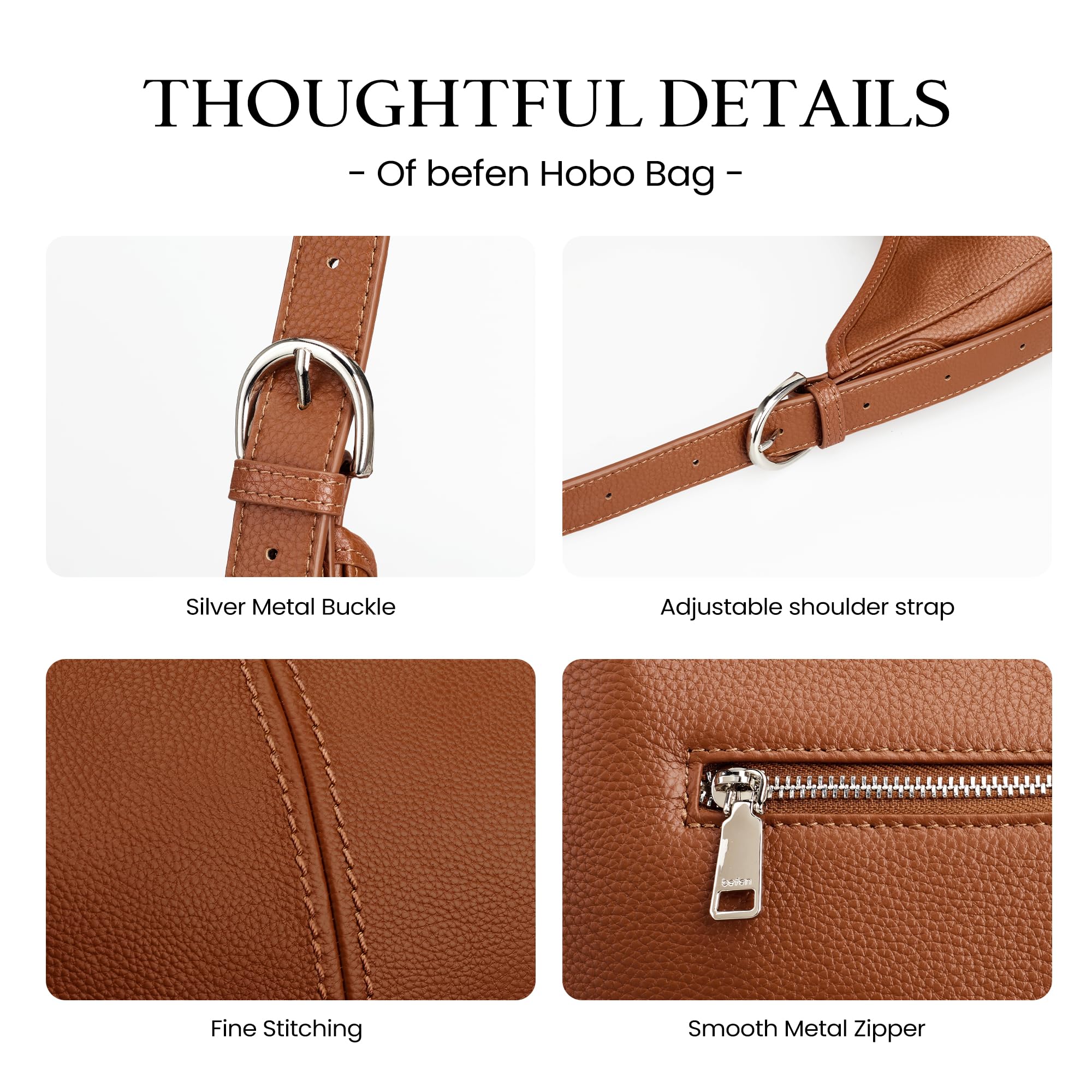 befen Genuine Leather Hobo Bag Purses for Women, Soft Real Leather Women's Shoulder Bag Handbags, Leather Shoulder Hobo Purse Designer Bags for Daily Work Travel (Dark Brown)