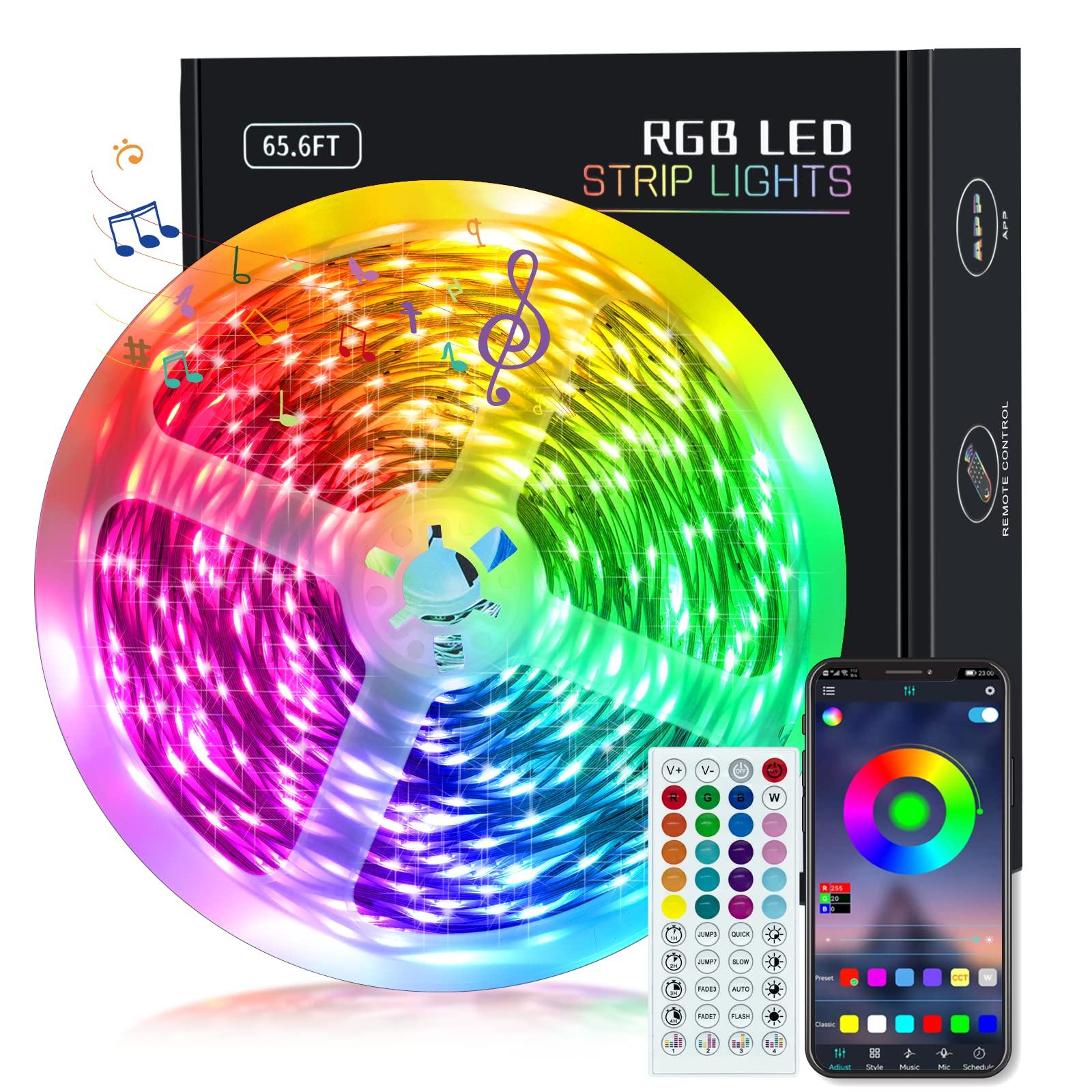 KEELIXIN 65.6ft LED Lights for Bedroom, Music Sync RGB LED Strip Light
