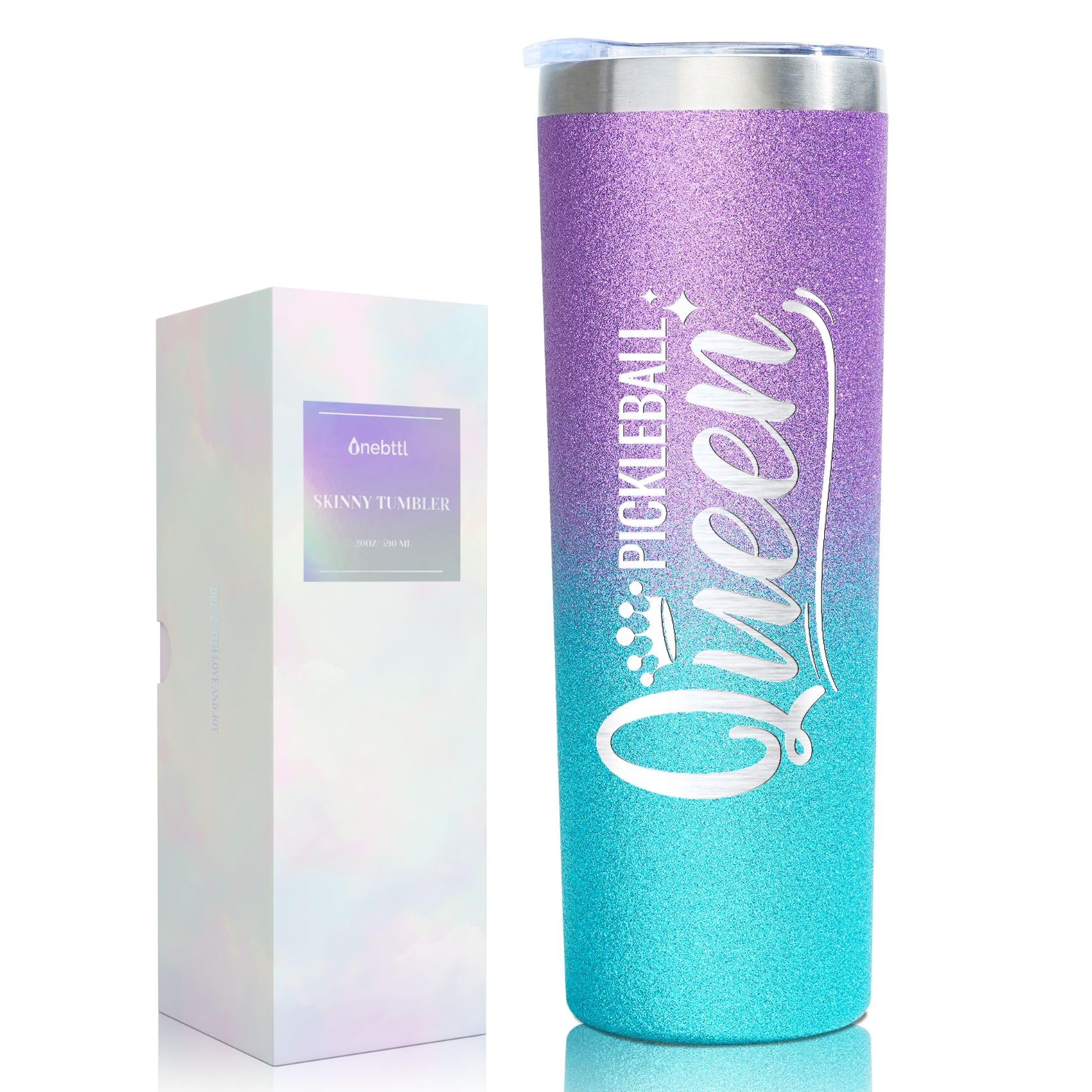 Onebttl Pickleball Gifts for Women, Gifts for Pickleball Lovers, Pickleball Accessories, 20 oz Stainless Steel Skinny Tumbler with Lid, Pickleball Queen (Purple)