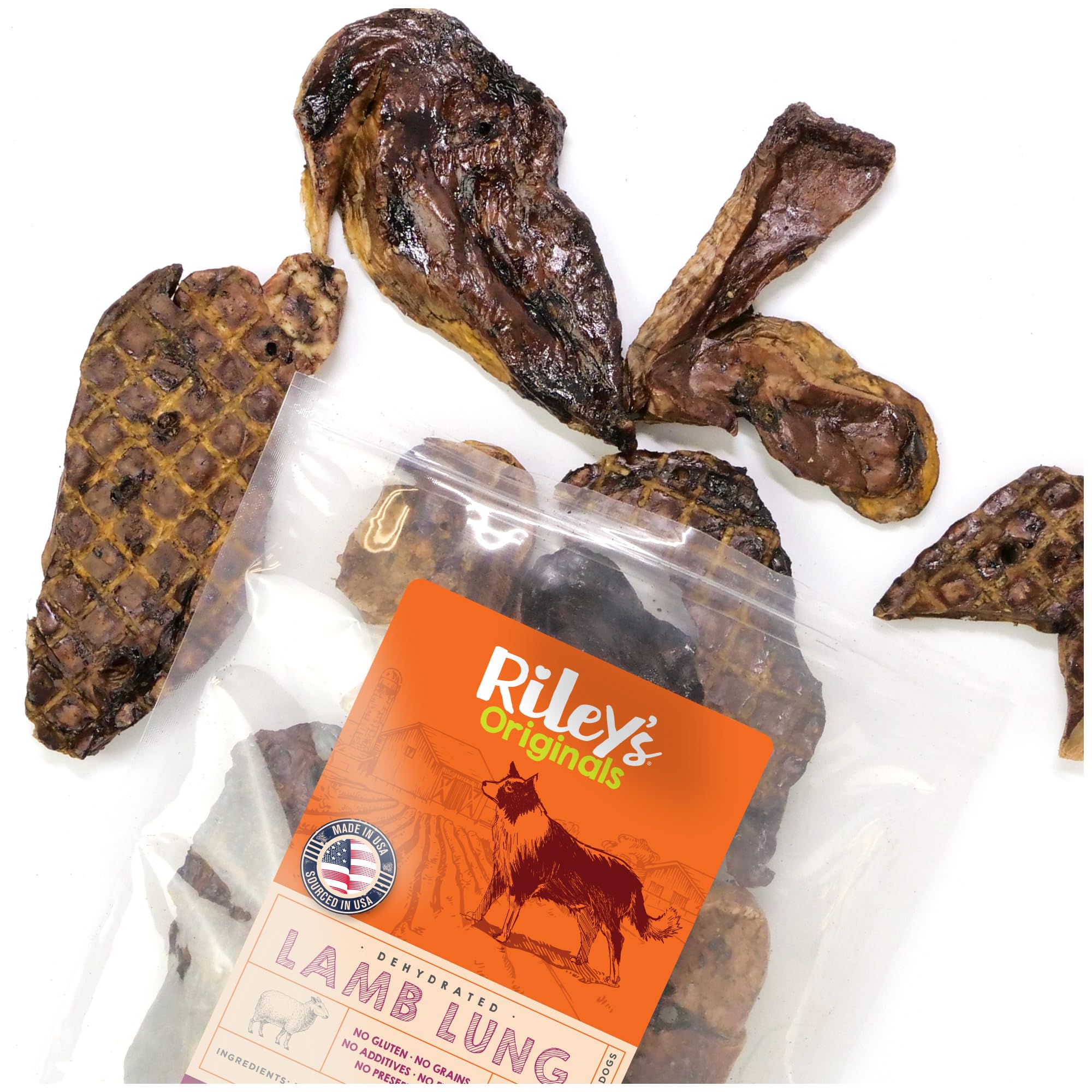 Riley's Premium Dehydrated Lamb Lung Dog Treats - Sourced in USA, Made in USA - Air Dried Crunchy & Delicious Lamb Dog Treats - 6 oz