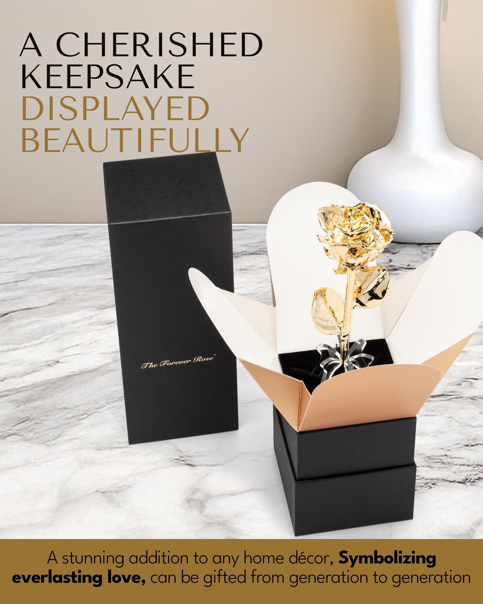 Forever Rose 24K Gold Dipped Real Rose – Handmade, Long-Lasting Preserved Flower in Bloom Box & Vase – Romantic Gift for Anniversary, Valentine's Day, Mother's Day, Birthday, Wedding, Wife, Girlfriend