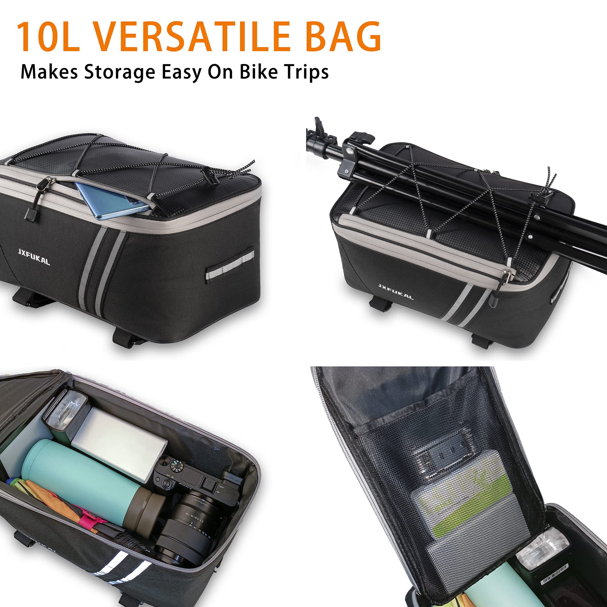 JXFUKAL Rear Bike Rack Bag with Rain Cover, 7L/9L/10L/12L Waterproof Bicycle Ebike Saddle Bag Cycling Pannier Trunk Carrier with Reflector & Adjustable Cord for Commuter Travel Outdoor