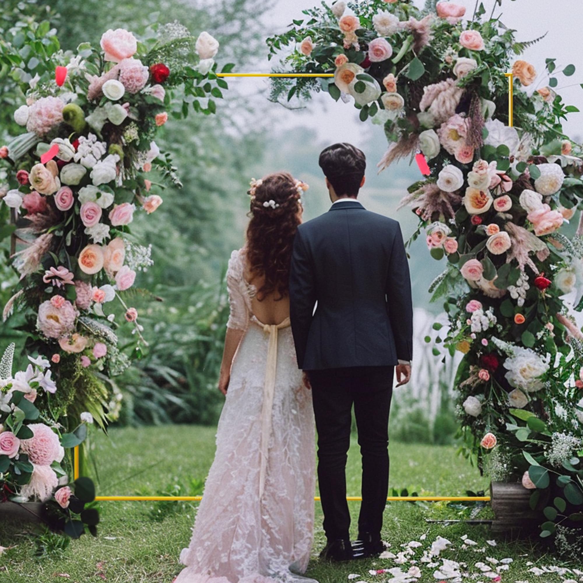 Xizlapu 6.6FTx6.6FT Wedding Arch Backdrop Stand Square Gold Metal Balloon Arch Frame for Ceremony Anniversary Garden Arbor Outdoor Baby Shower Photo Booth Photo Booth Background