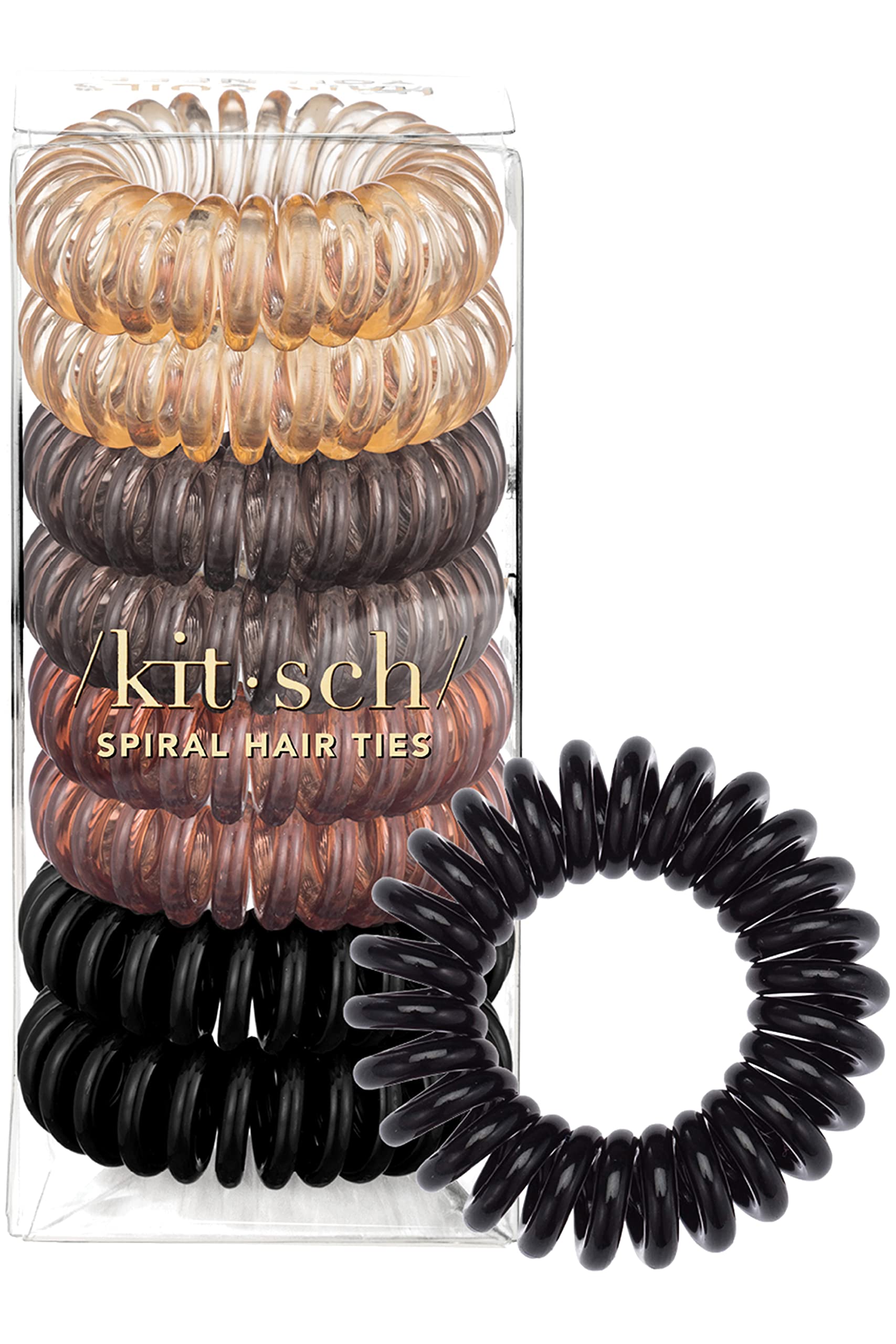 Kitsch Spiral Hair Ties for Women, Coil Hair Ties for Thick Hair, No Crease Hair Tie, Spiral Hair Ties No Damage, Hair Coils & Phone Cord Hair Ties for Thin Hair, Hair Ties Spiral, 8pcs (Brunette)